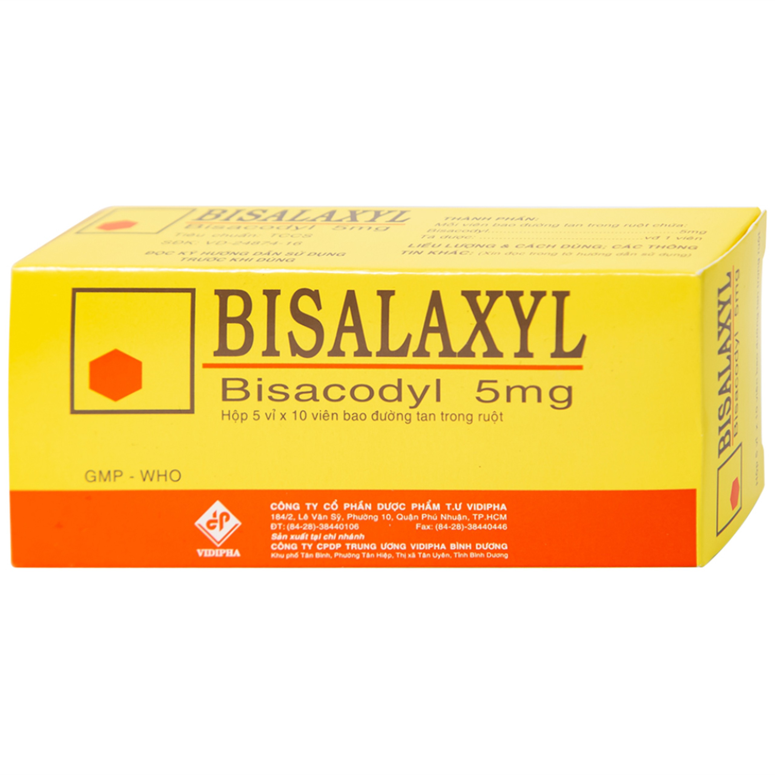 Thuốc Bisalaxyl Vidipha điều trị táo bón (5 vỉ x 10 viên)