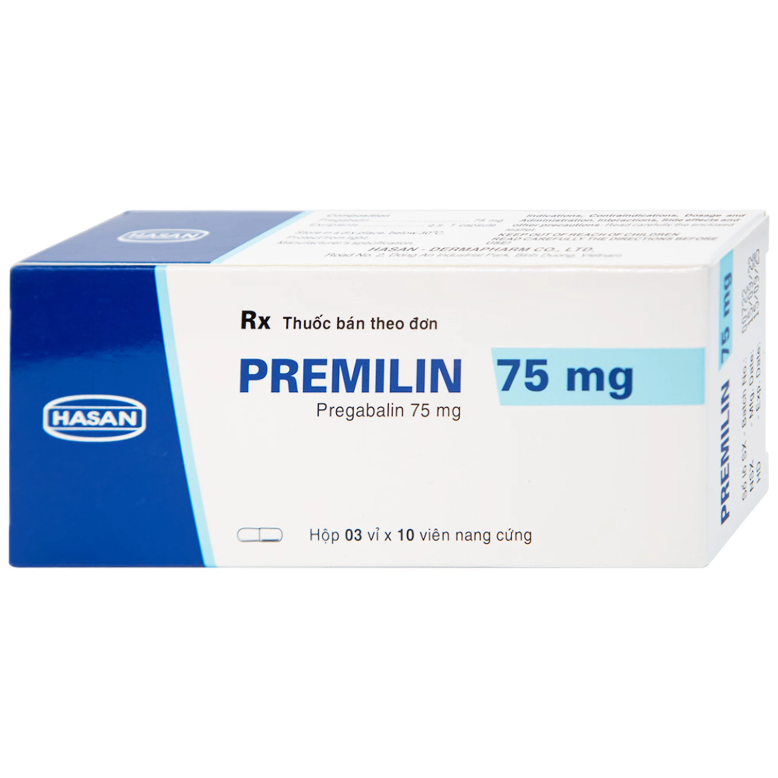 Thuốc Premilin 75mg Hasan điều trị động kinh cục bộ (3 vỉ x 10 viên)