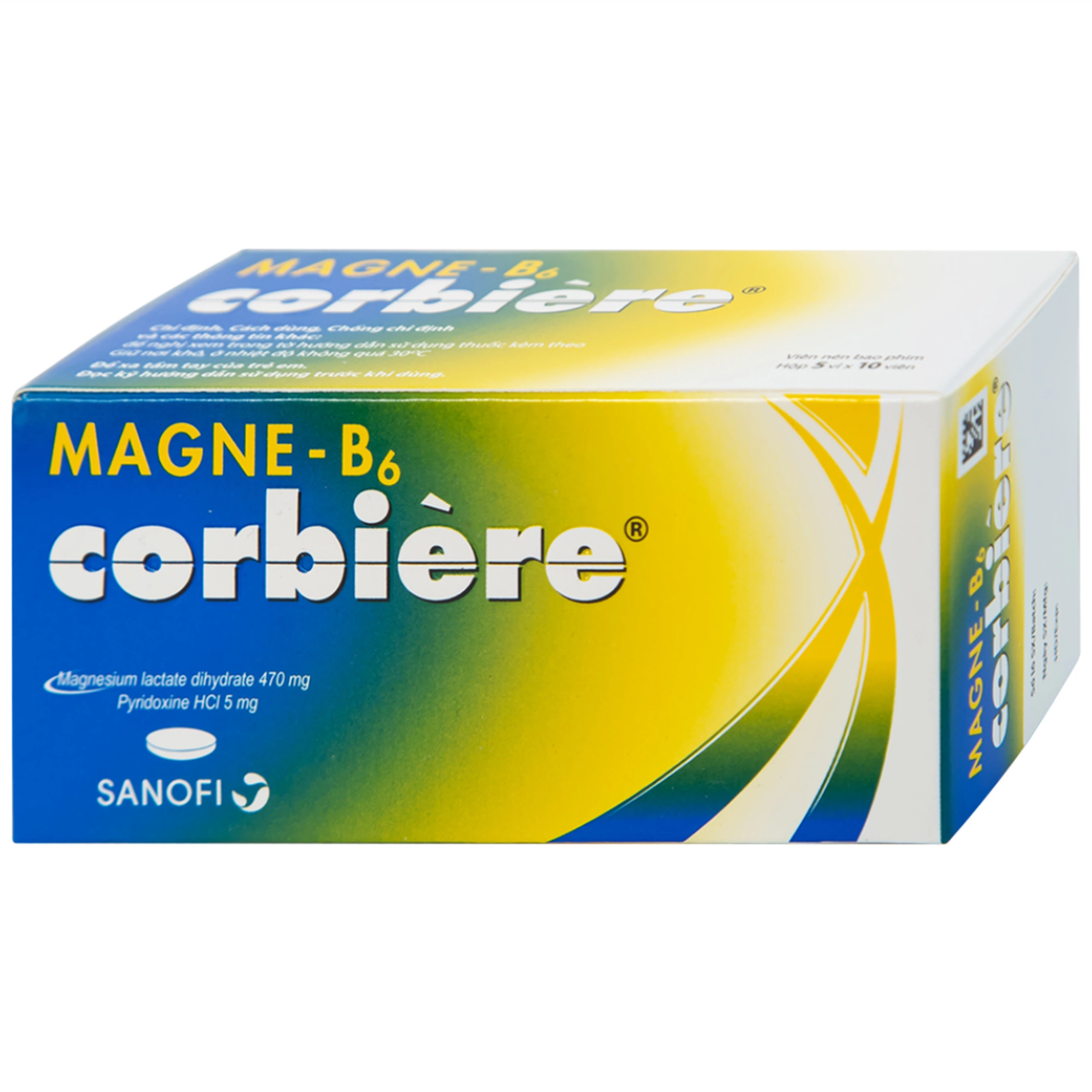 Viên nén Magne-B6 Corbière Sanofi điều trị thiếu magnesi riêng biệt hay kết hợp (5 vỉ x 10 viên)
