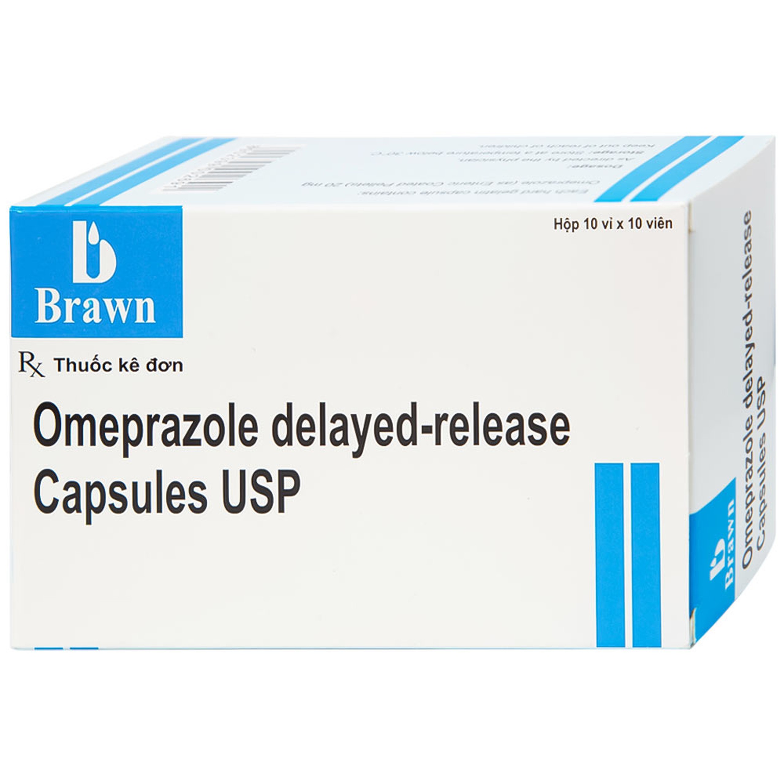 Viên nang Omeprazole Delayed Release Brawn điều trị loét dạ dày tá tràng (10 vỉ x 10 viên)