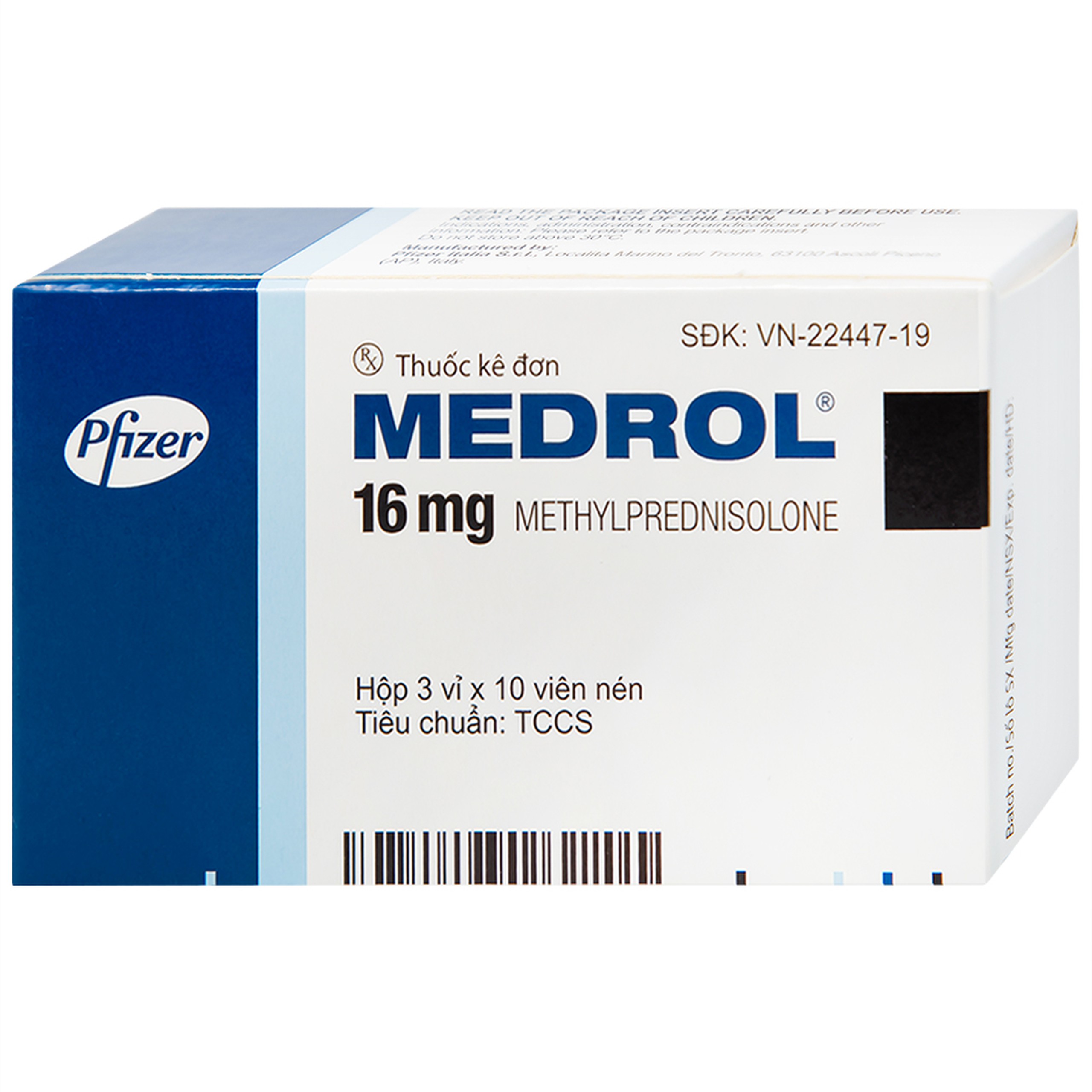 Thuốc Medrol 16mg Pfizer kháng viêm, điều trị rối loạn nội tiết, viêm tuyến giáp (3 vỉ x 10 viên)
