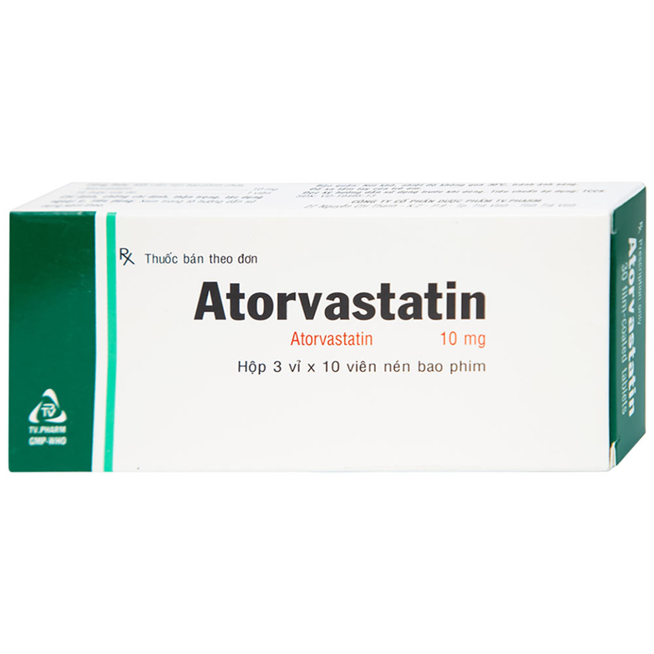 Thuốc Atorvastatin 10mg TV.Pharm điều trị tăng cholesterol toàn phần, LDL-cholesterol (3 vỉ x 10 viên)