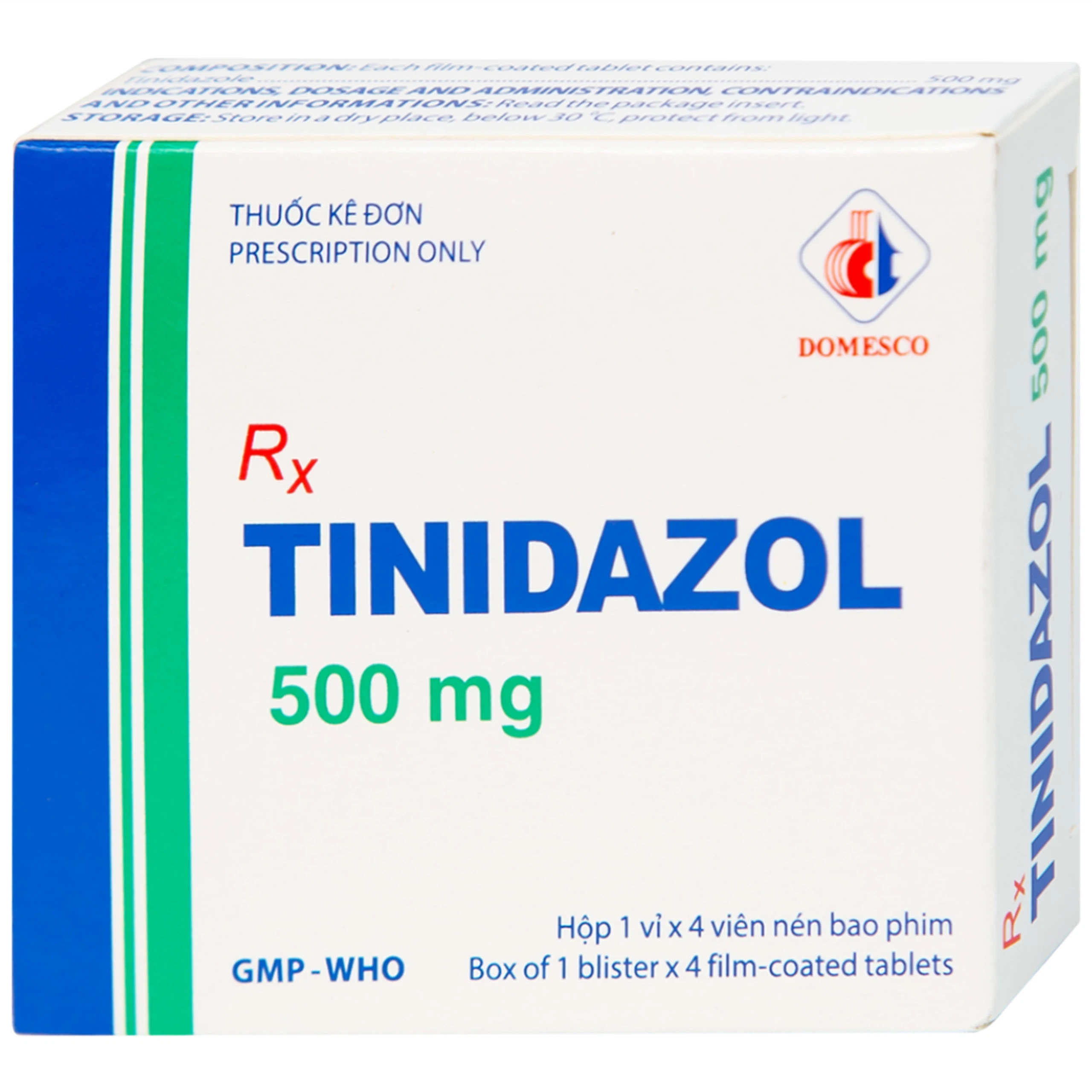 Thuốc Tinidazol 500mg Domesco dự phòng nhiễm khuẩn sau phẫu thuật (1 vỉ x 4 viên)