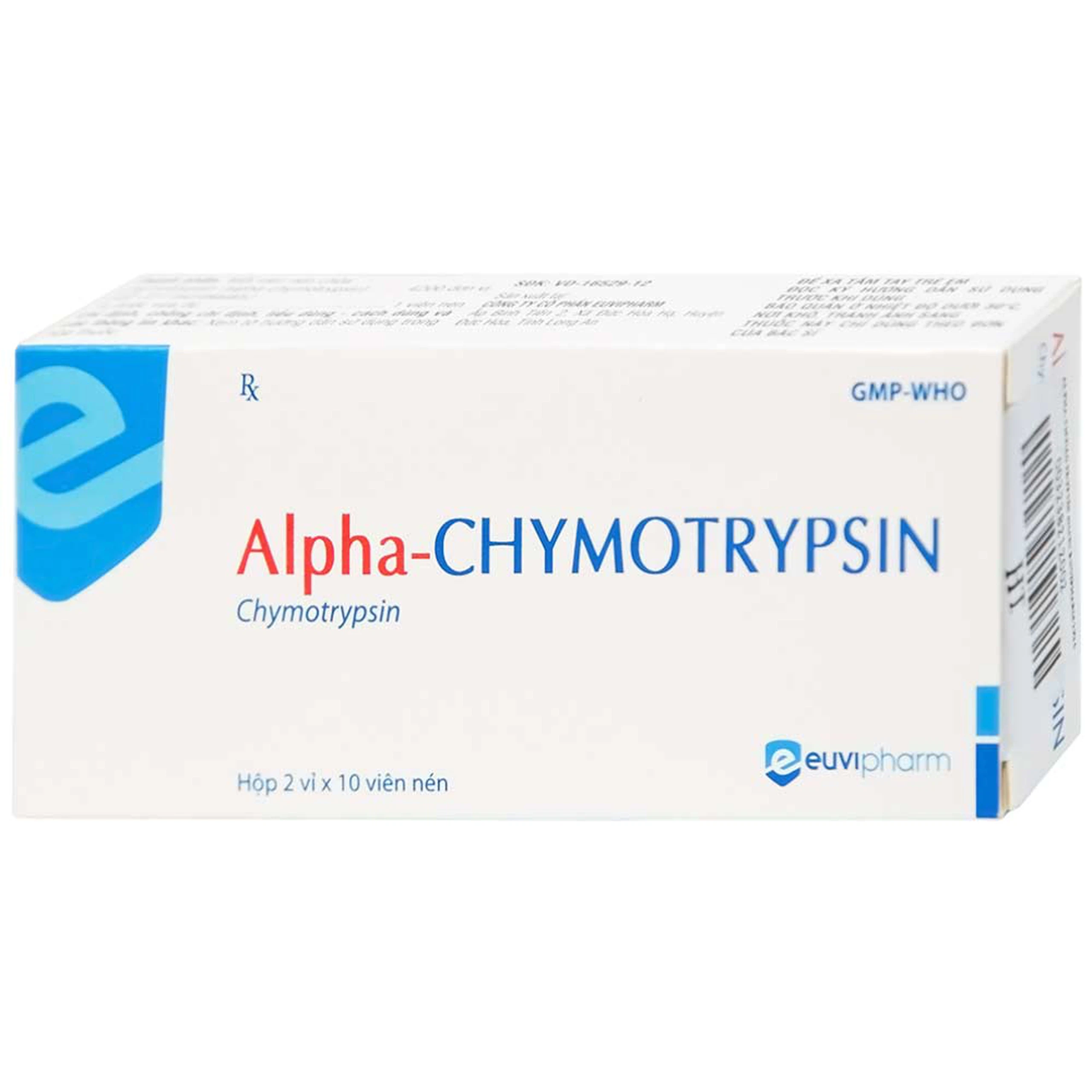 Thuốc Alpha-Chymotrypsin Euvipharm điều trị phù nề sau chấn thương, phẩu thuật, bỏng (2 vỉ x 10 viên)