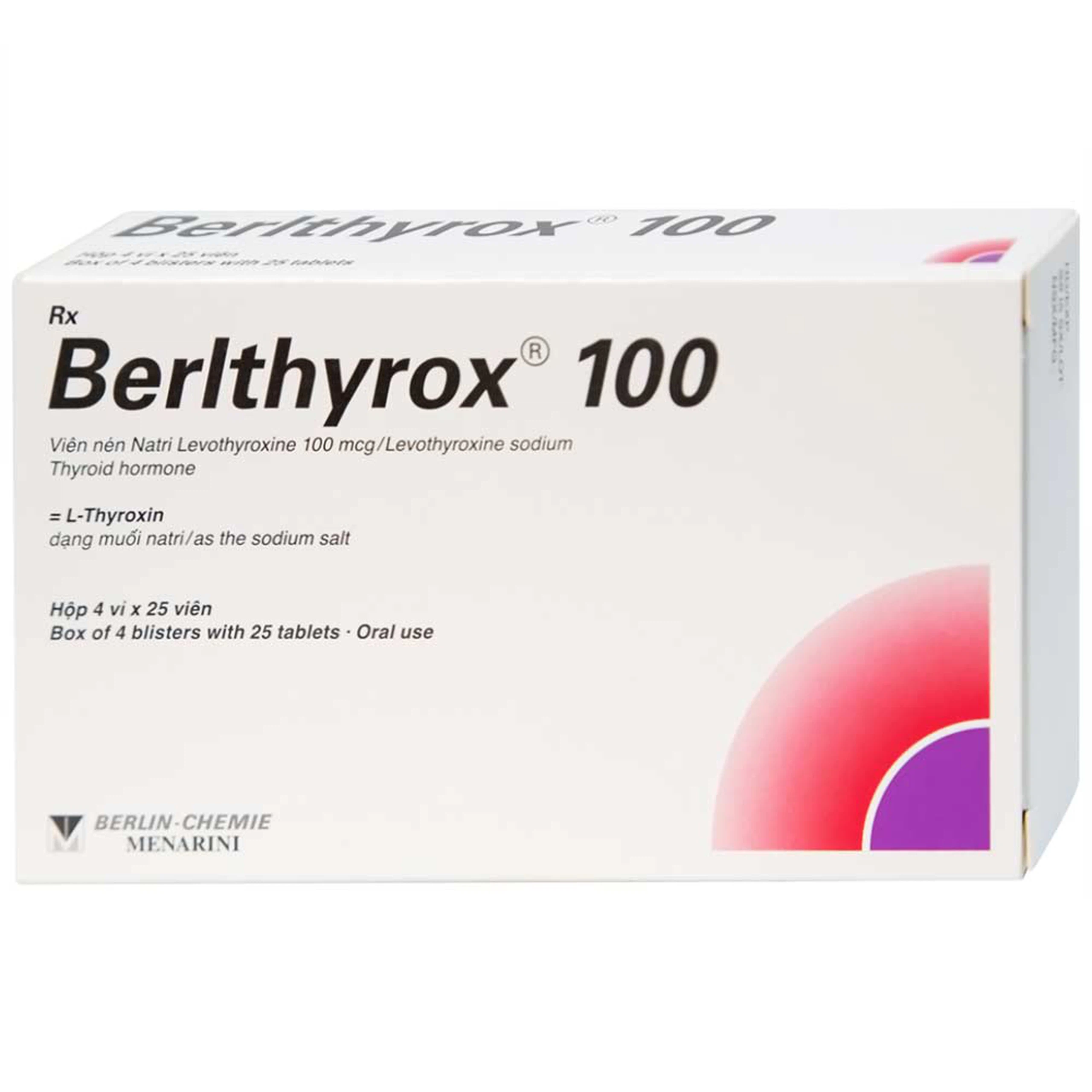 Thuốc Berlthyrox 100 Menarini điều trị thiểu năng tuyến giáp (4 vỉ x 25 viên)