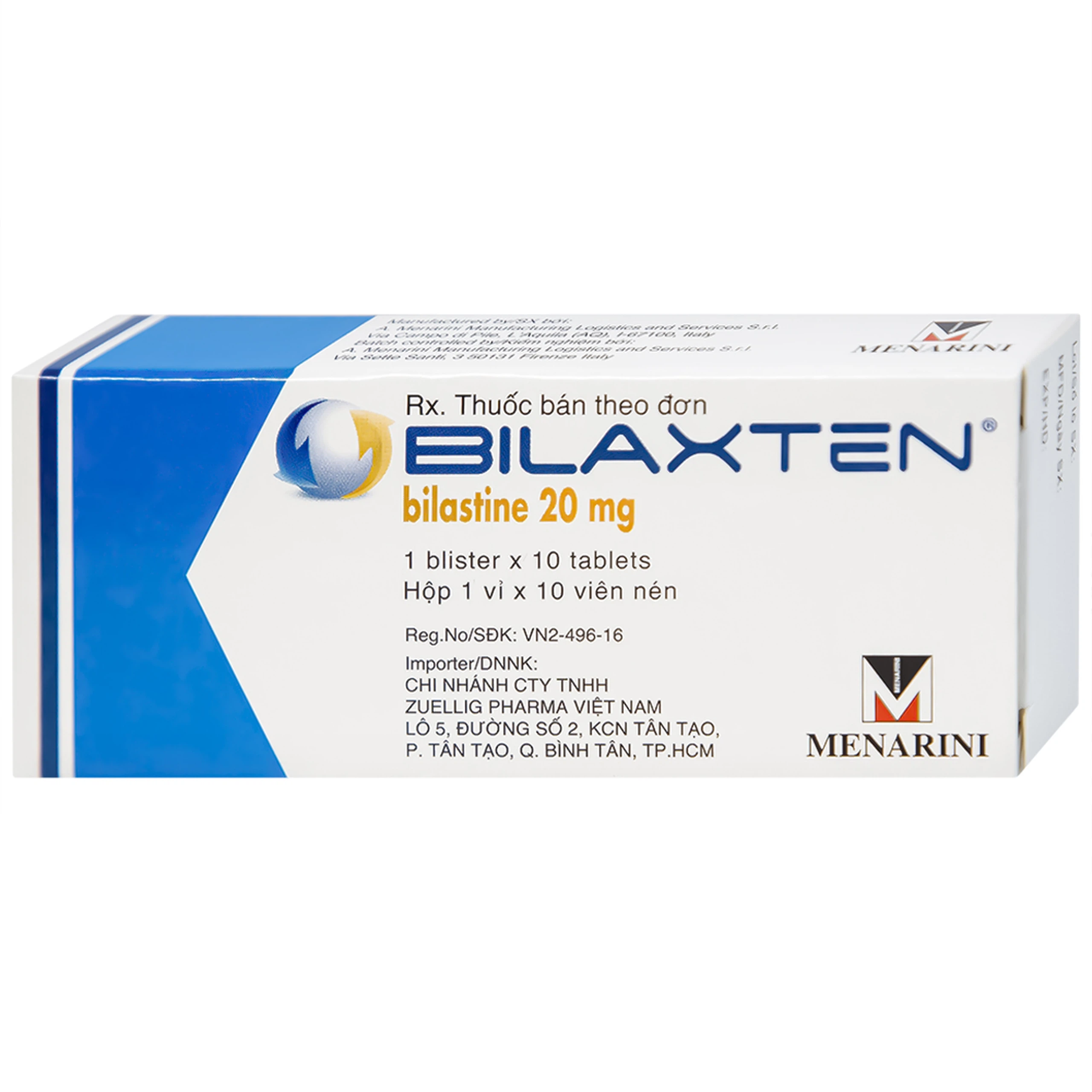 Thuốc Bilaxten 20mg Menarini điều trị viêm mũi dị ứng, mày đay (1 vỉ x 10 viên)