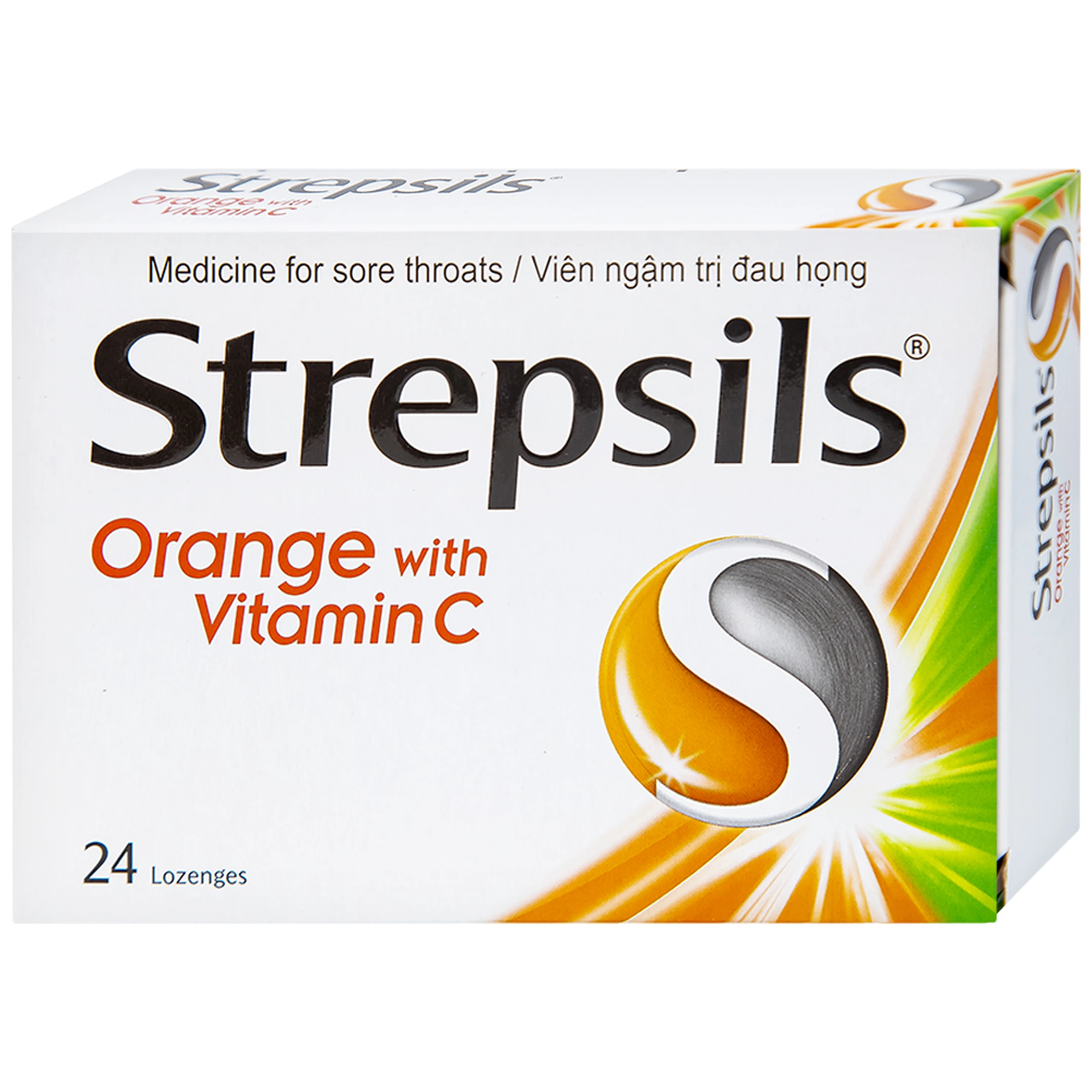 Viên ngậm Strepsils Orange with Vitamin C Reckitt Benckiser điều trị đau họng (2 vỉ x 12 viên)