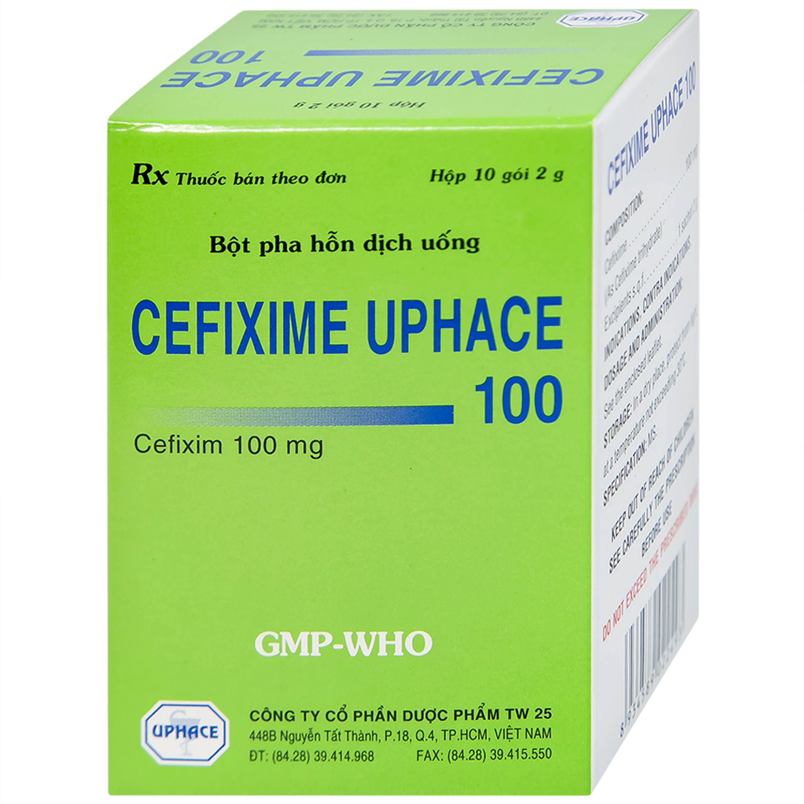 Bột pha hỗn dịch uống Cefixime Uphace 100mg điều trị nhiễm khuẩn (10 gói x 2g)