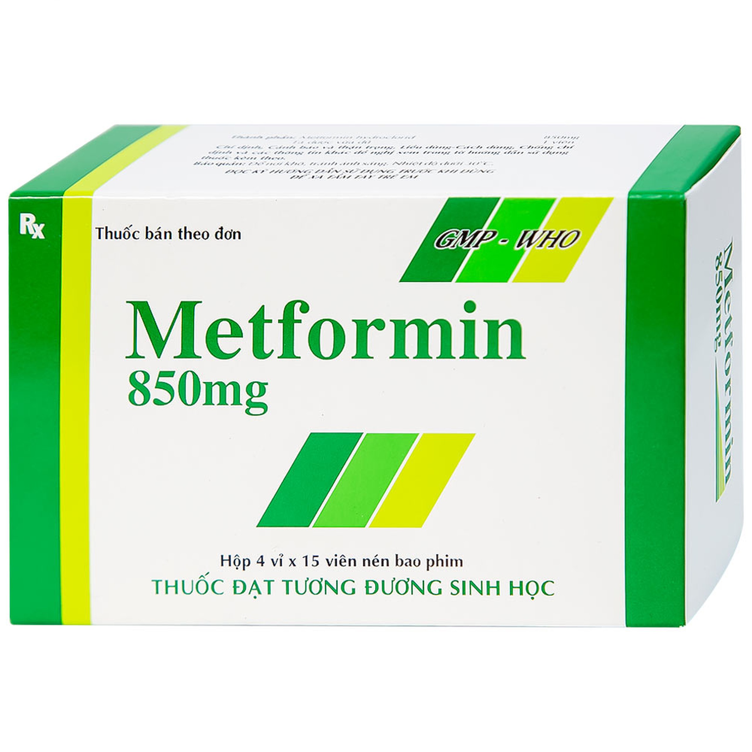 Viên nén Metformin 850mg Tipharco điều trị đái tháo đường tuýp 2 (4 vỉ x 15 viên) 