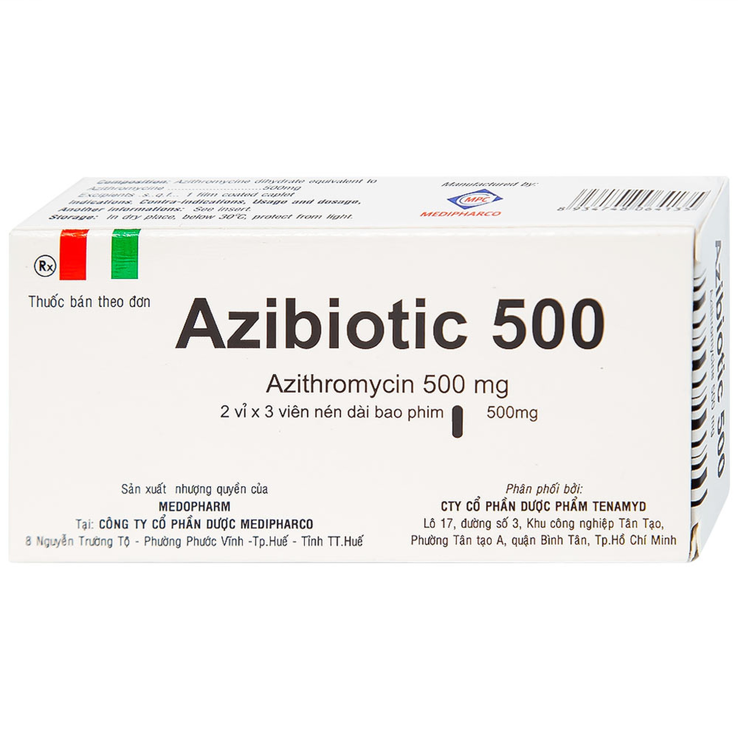 Thuốc Azibiotic 500 Medipharco điều trị nhiễm khuẩn (2 vỉ x 3 viên)