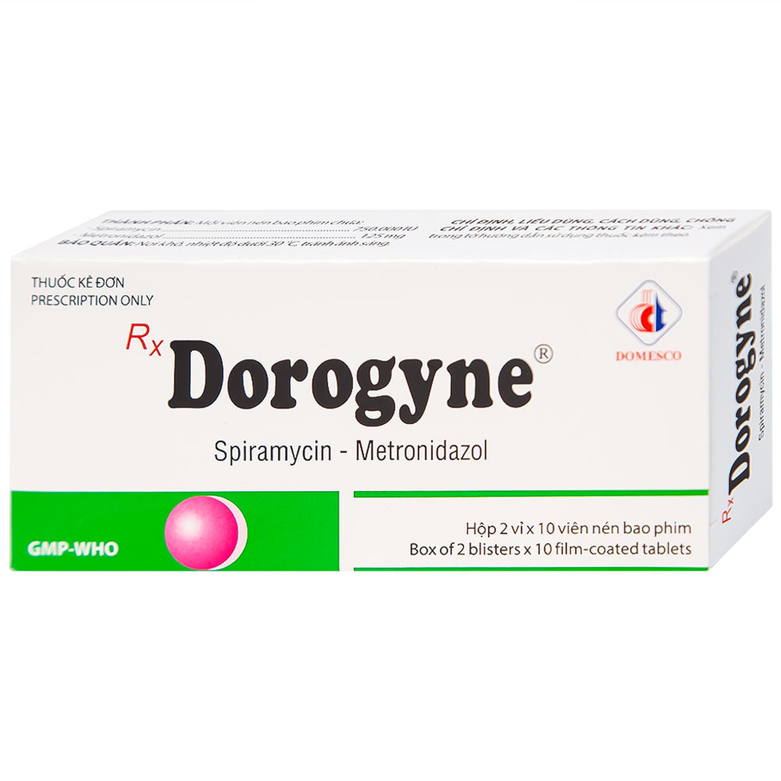 Thuốc Dorogyne Domesco điều trị các bệnh nhiễm khuẩn răng miệng cấp và mạn tính (2 vỉ x 10 viên)