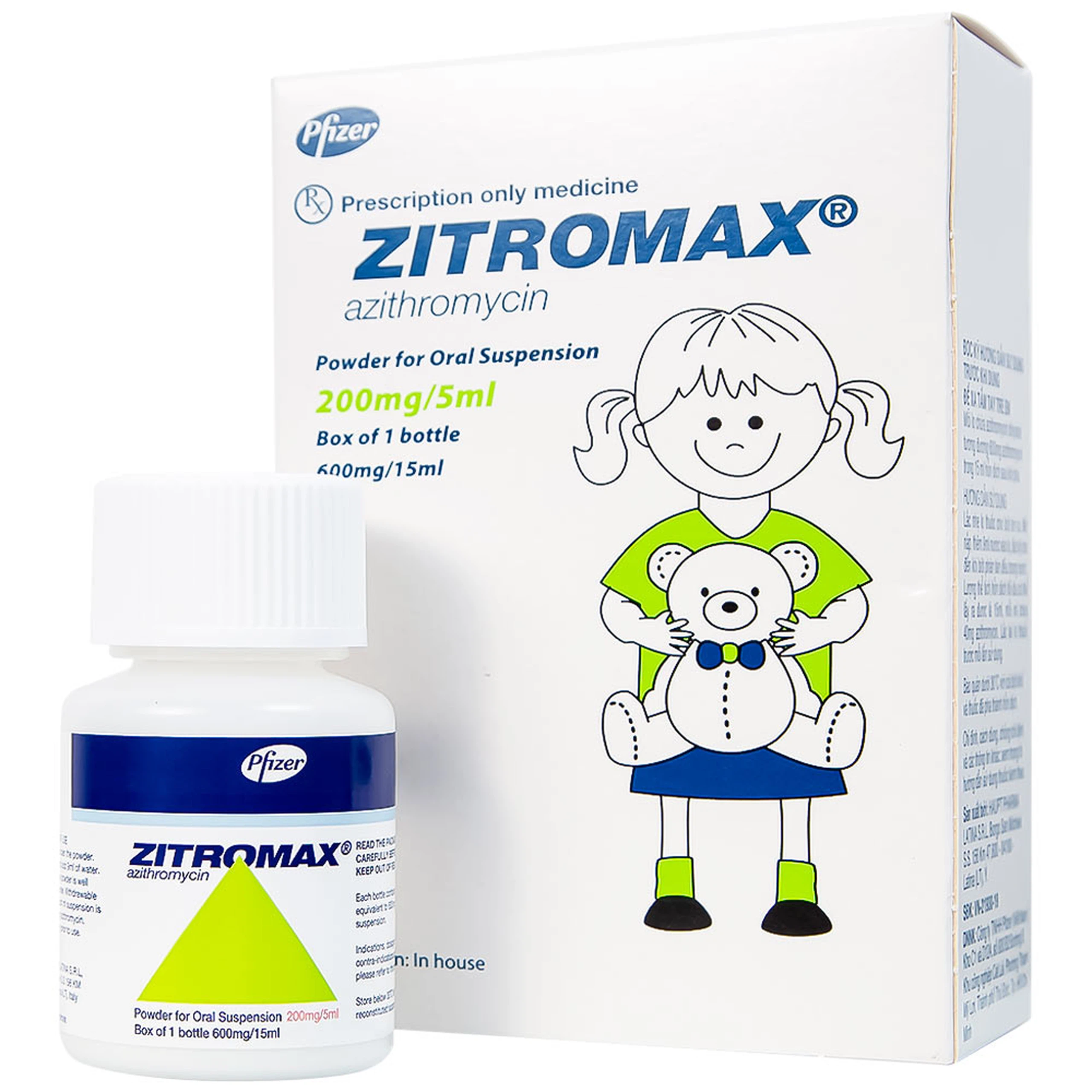 Bột pha hỗn dịch uống Zitromax 200mg/5ml Pfizer điều trị các chứng nhiễm khuẩn (15ml)