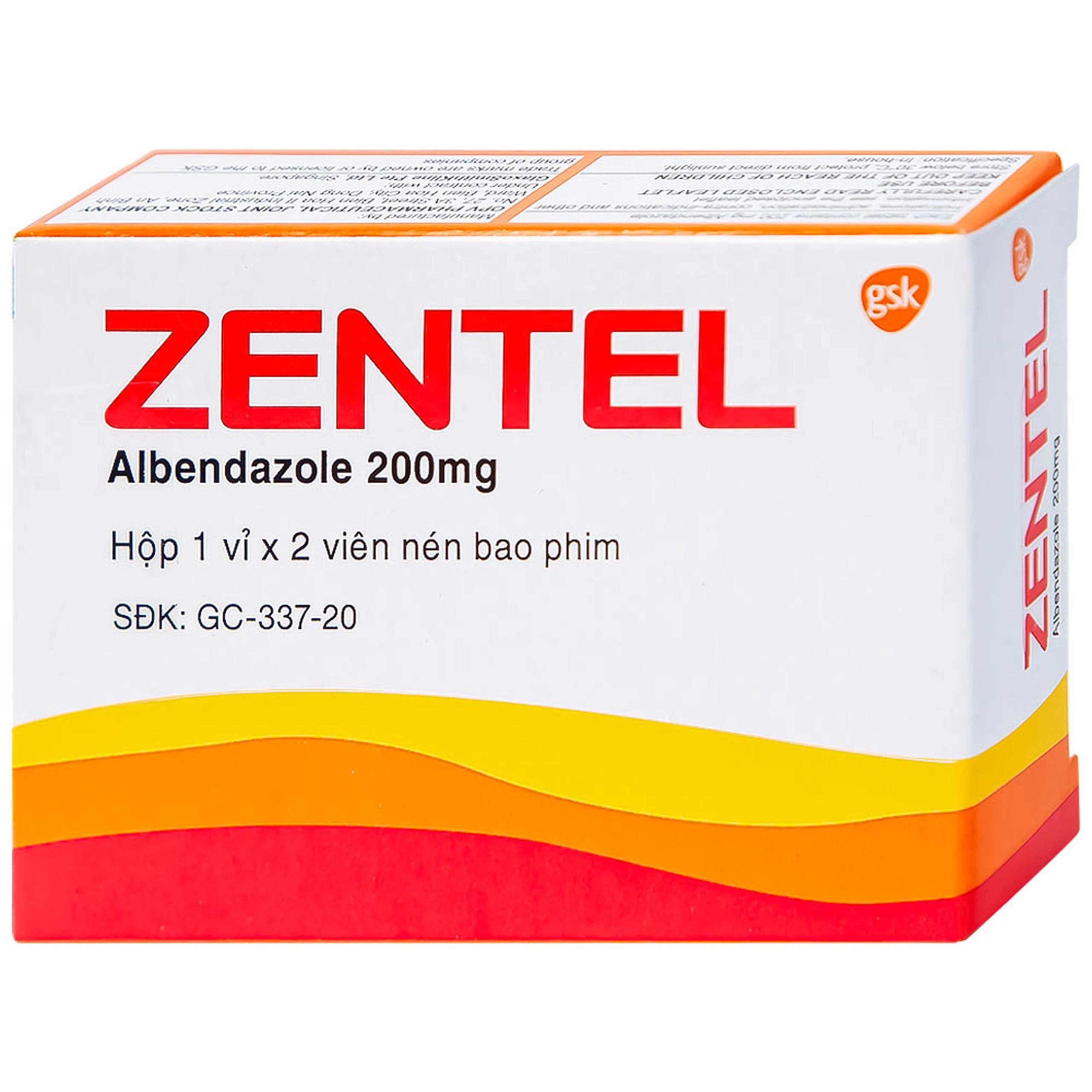 Thuốc Zentel Albendazole 200mg GSK điều trị các loại giun đường ruột nhạy cảm (1 vỉ x 2 viên)