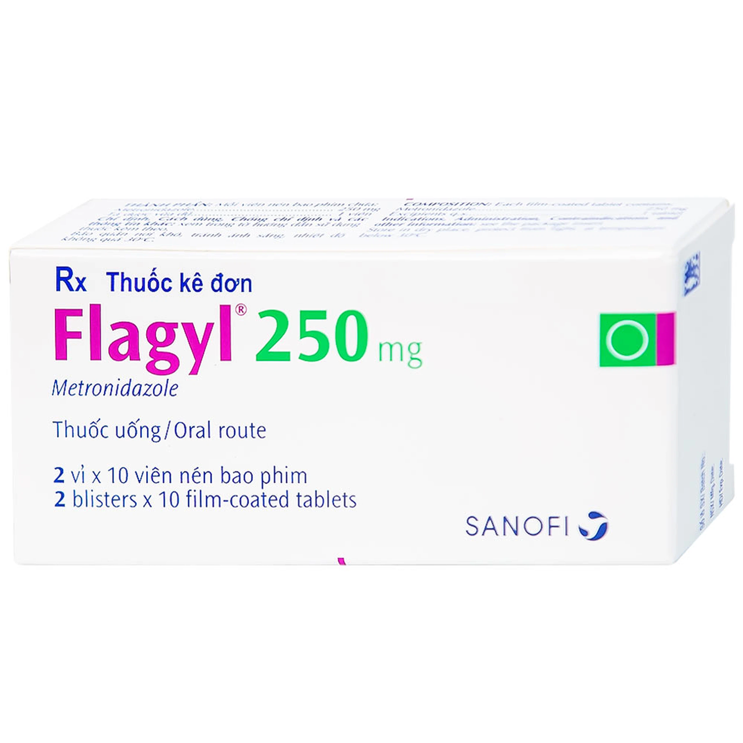 Thuốc Flagyl 250mg Sanofi điều trị nhiễm khuẩn (2 vỉ x 10 viên)