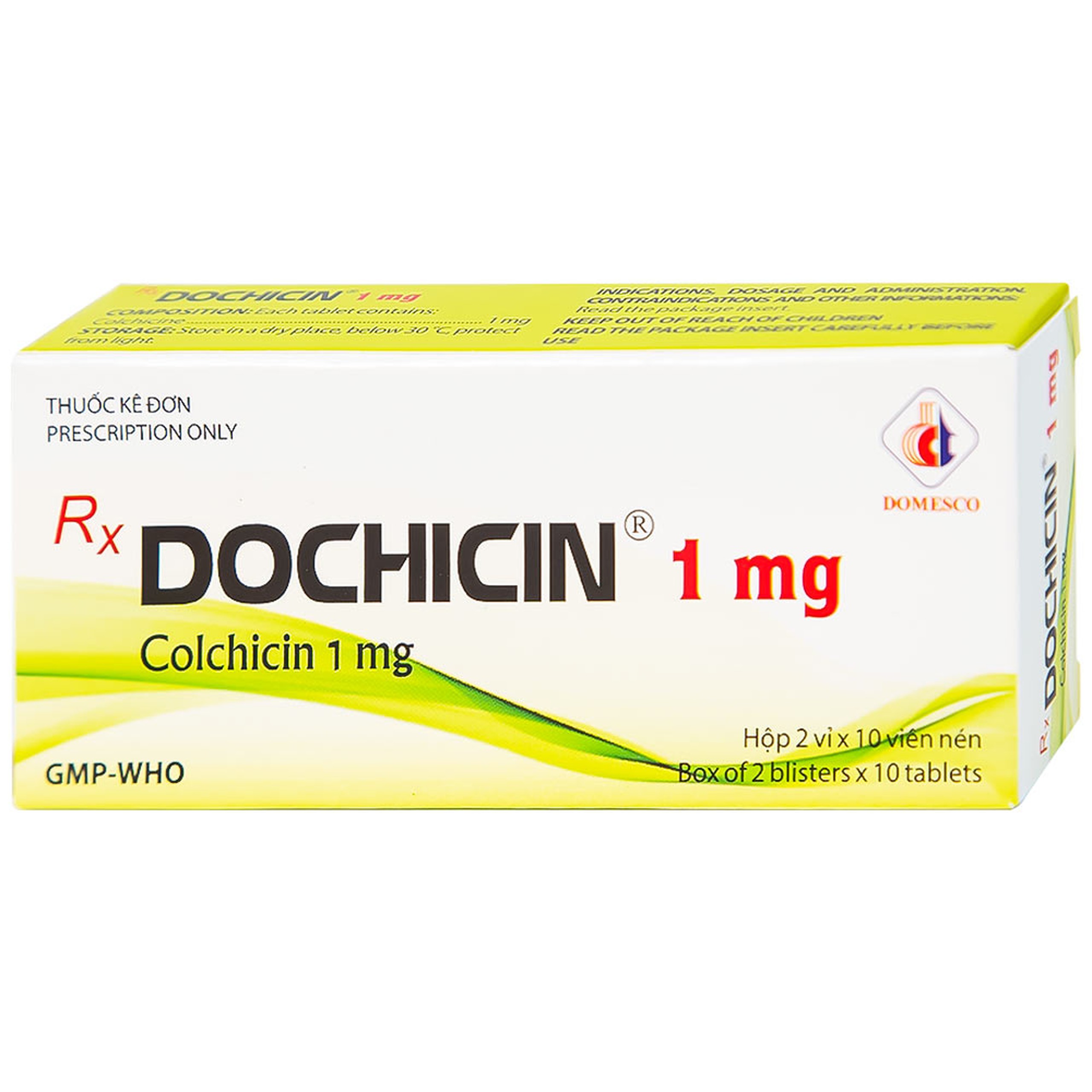 Thuốc Dochicin 1mg Domesco điều trị bệnh gút cấp tính (20 viên)
