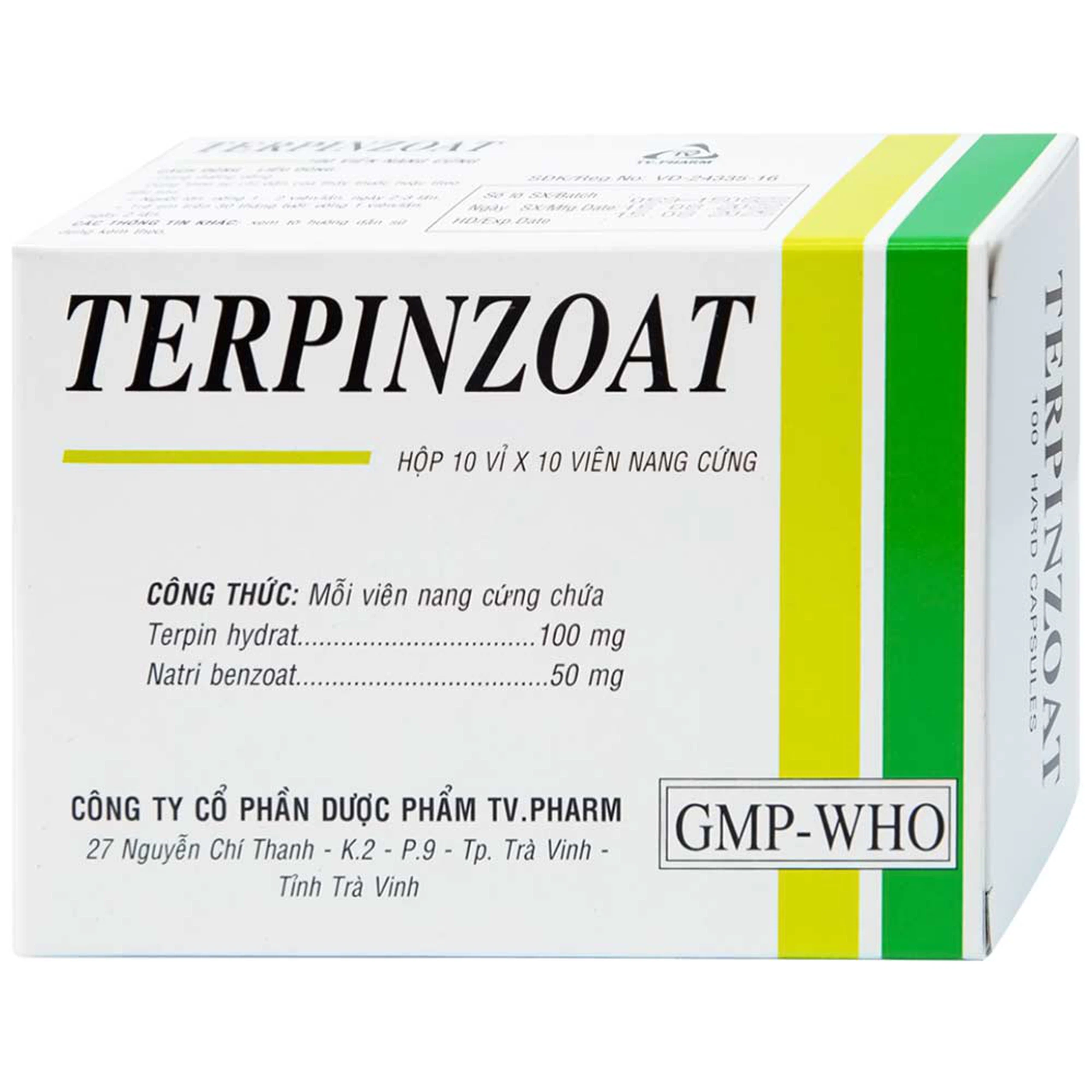 Thuốc Terpinzoat TV.PHARM làm loãng đờm và điều trị các triệu chứng ho (100 viên)