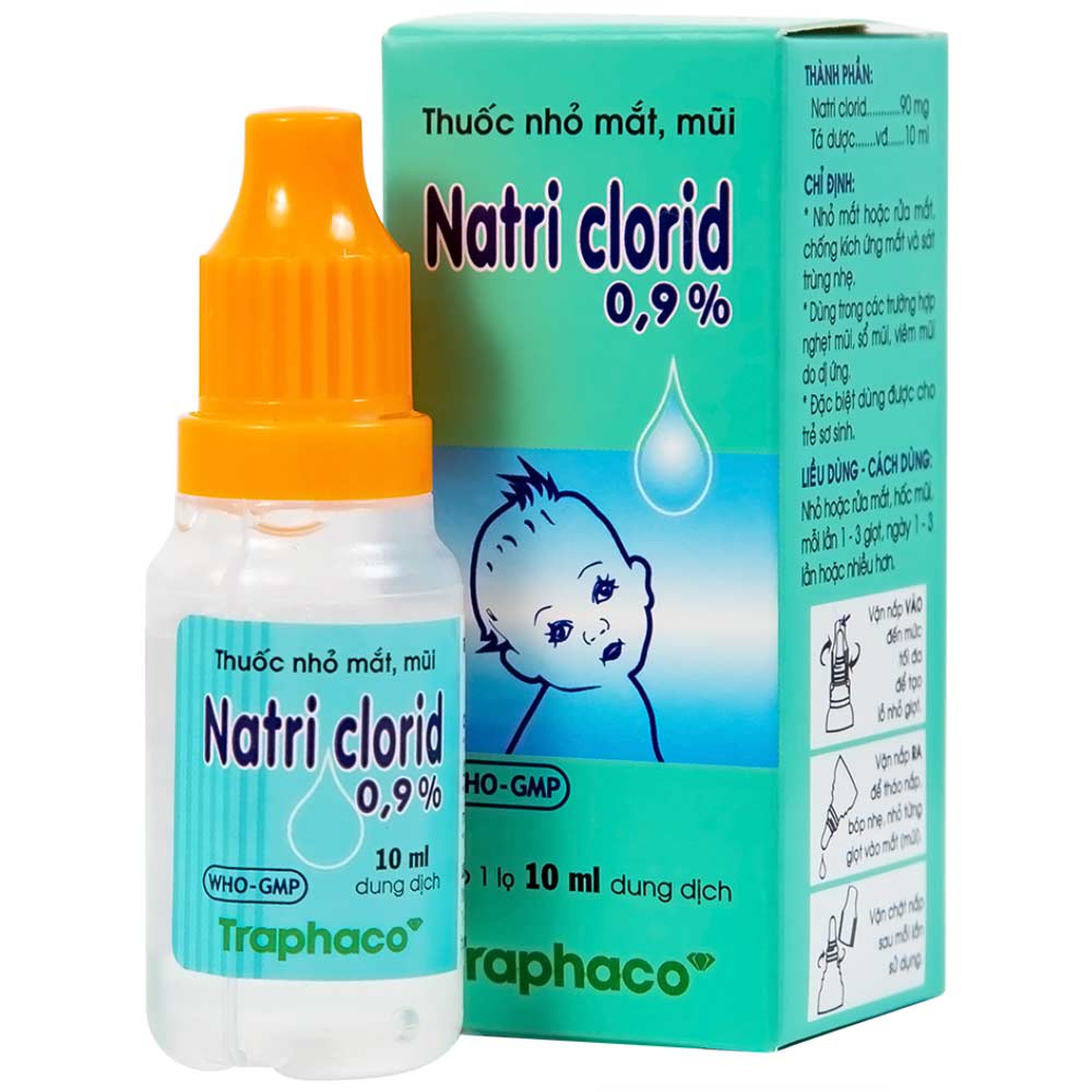 Thuốc nhỏ mắt, mũi Natri Clorid 0,9% Traphaco giảm nghẹt mũi, chảy mũi, viêm mũi dị ứng (10ml)