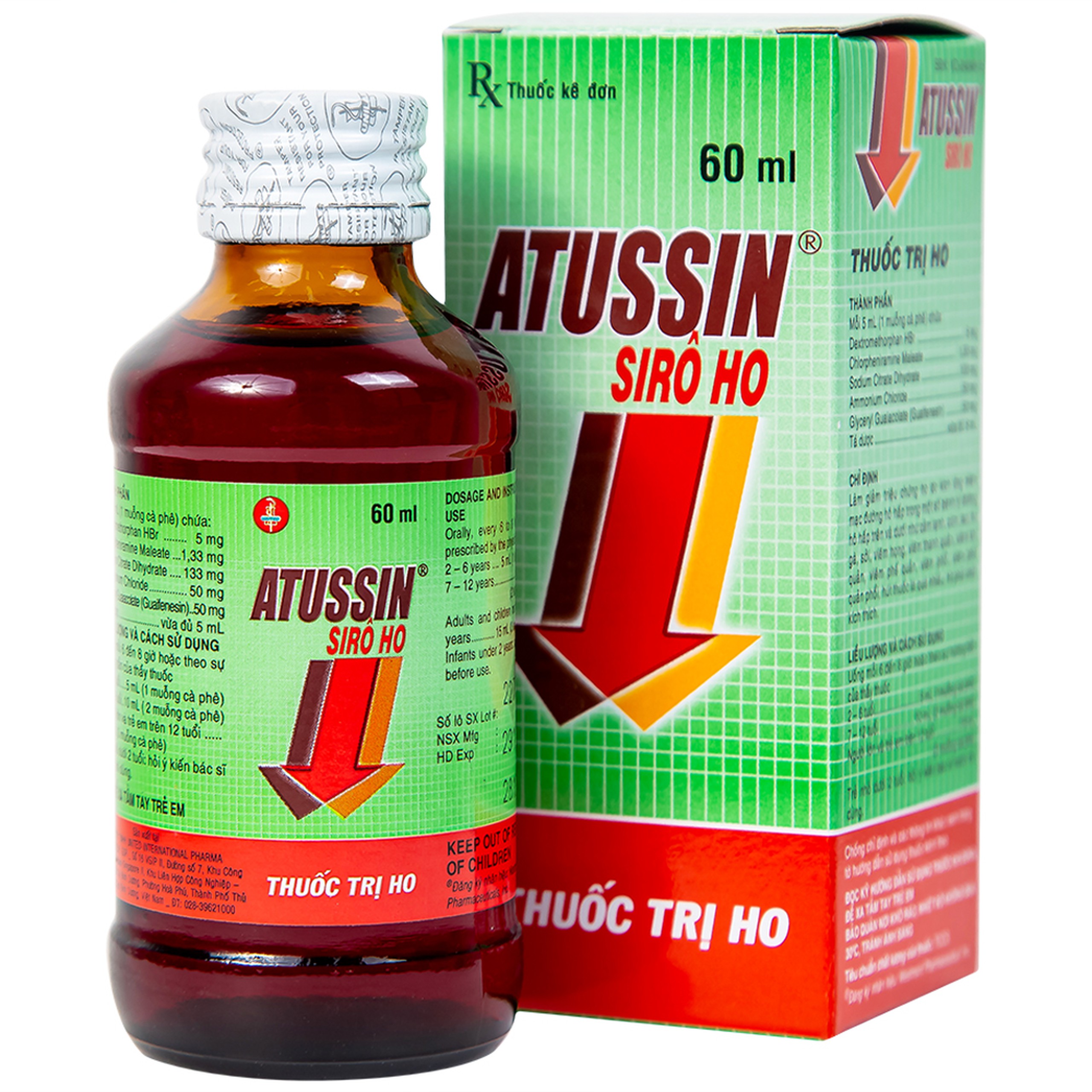 Siro ho Atussin United hỗ trợ giảm các triệu chứng ho (60ml)