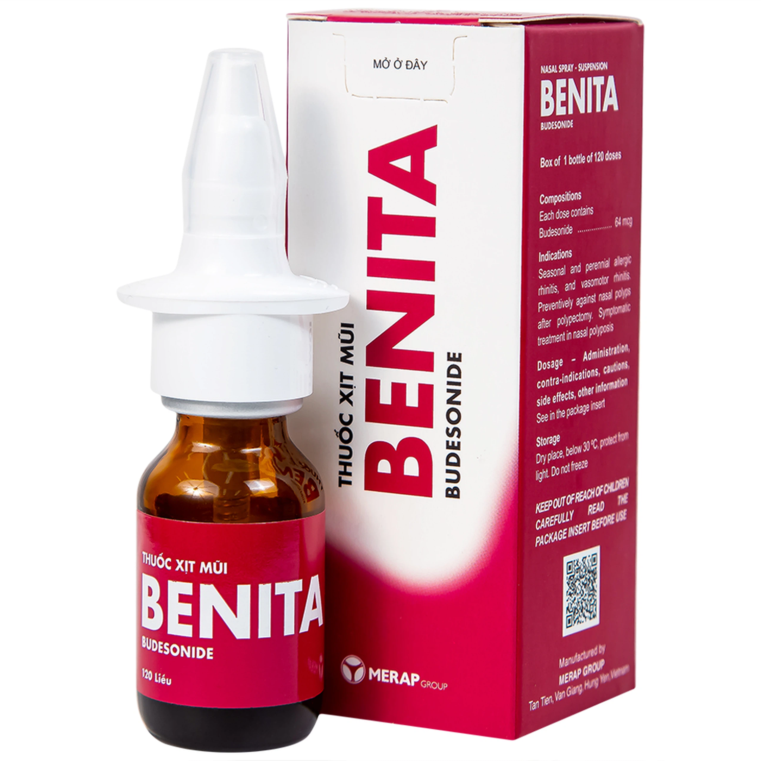 Thuốc xịt mũi Benita Merap điều trị viêm mũi dị ứng, polyp mũi (120 liều)