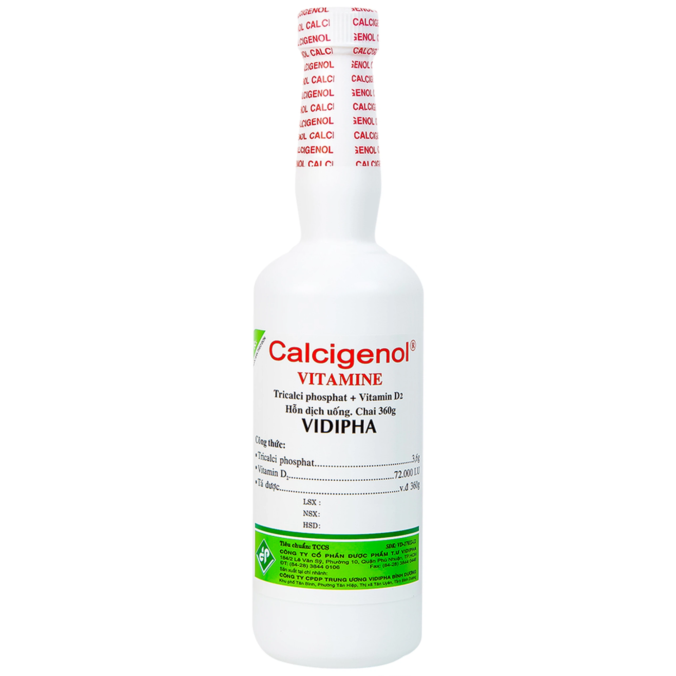 Dung dịch Calcigenol Vidipha bổ sung calci cho khẩu phần ăn, phòng ngừa còi xương do dinh dưỡng (360g)