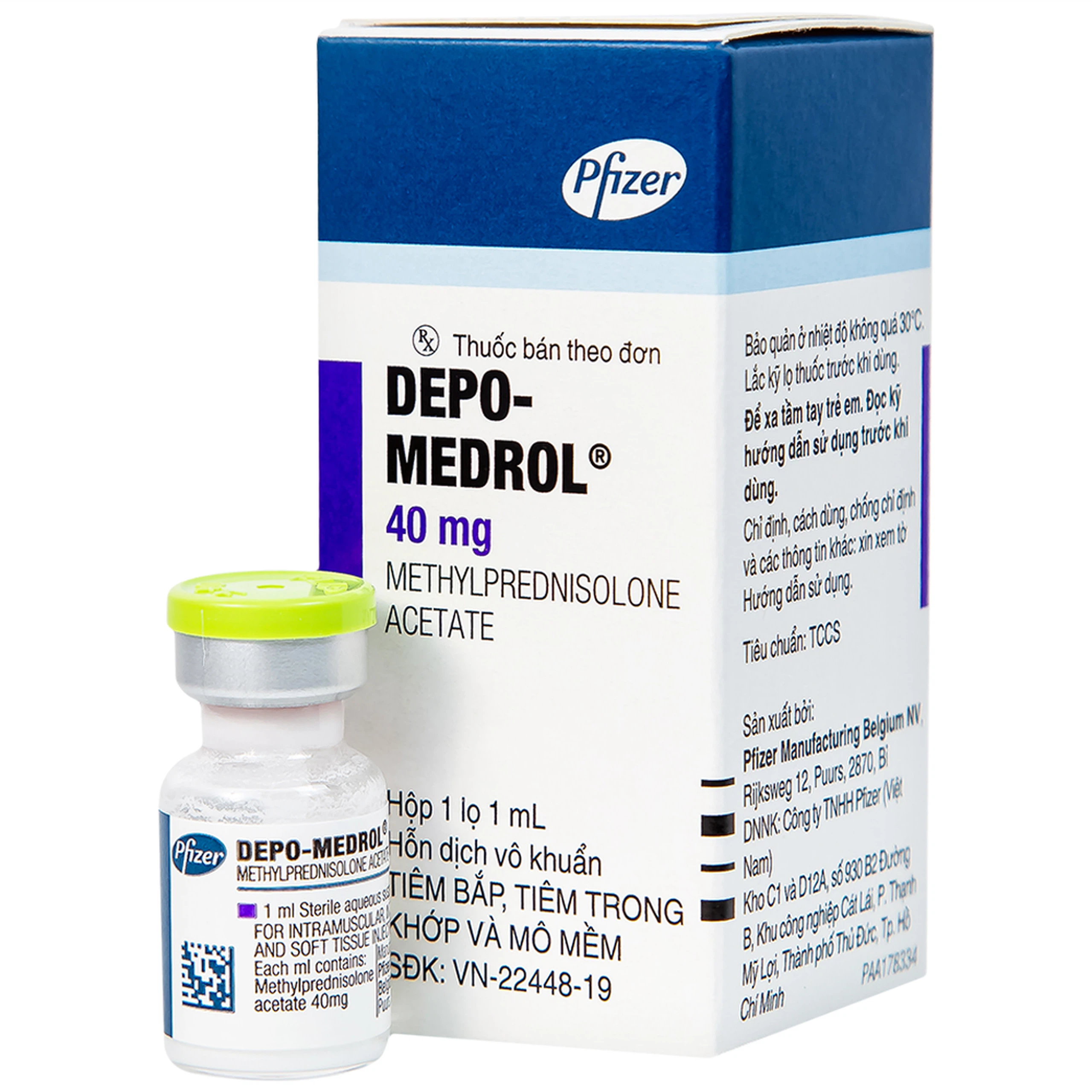 Thuốc tiêm Depo Medrol 40mg Pfizer chống viêm và điều trị các rối loạn về máu, ung thư (1 lọ x 1ml)