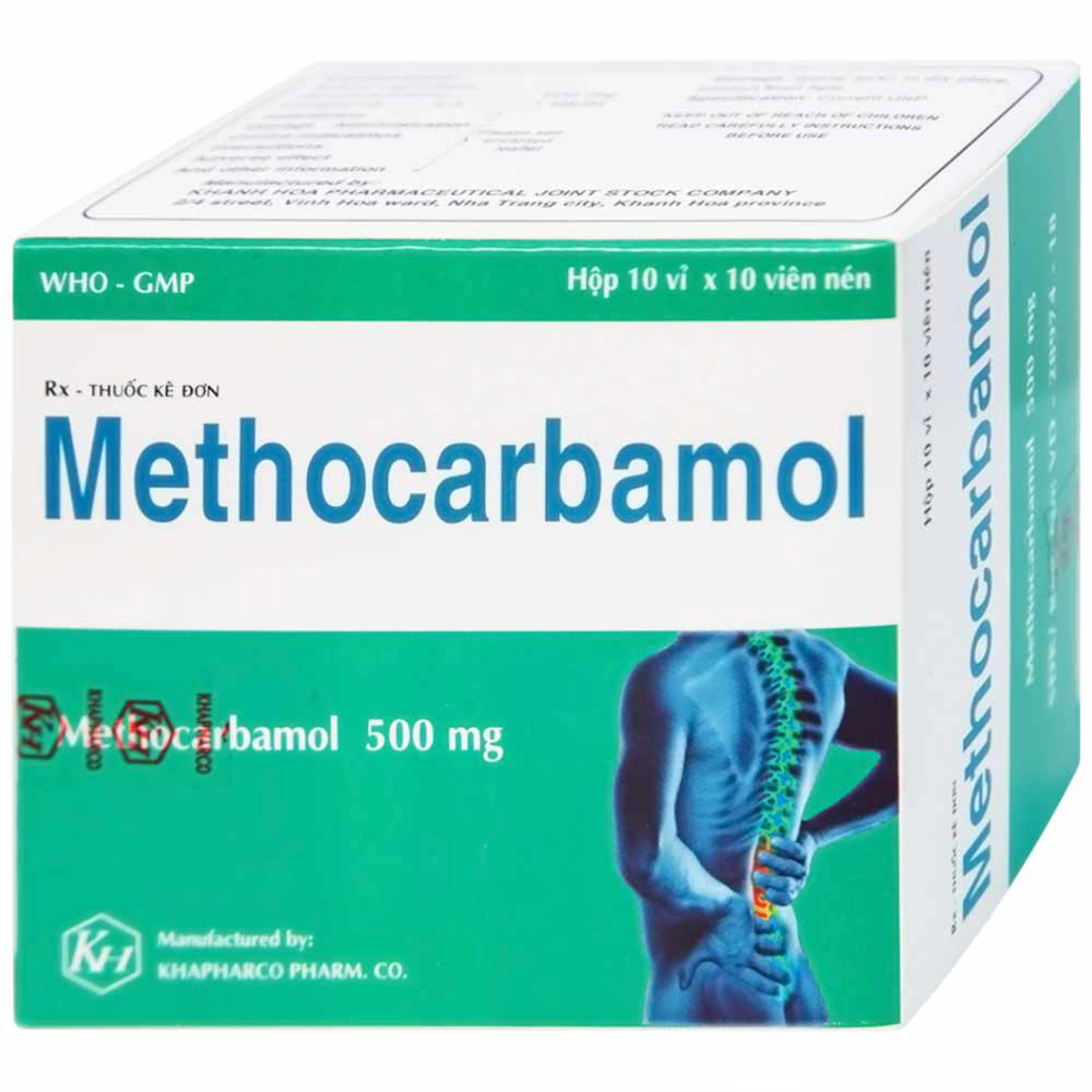 Viên nén Methocarbamol 500mg Khapharco điều trị ngắn hạn cơn đau, co thắt cơ, bong gân (10 vỉ x 10 viên)
