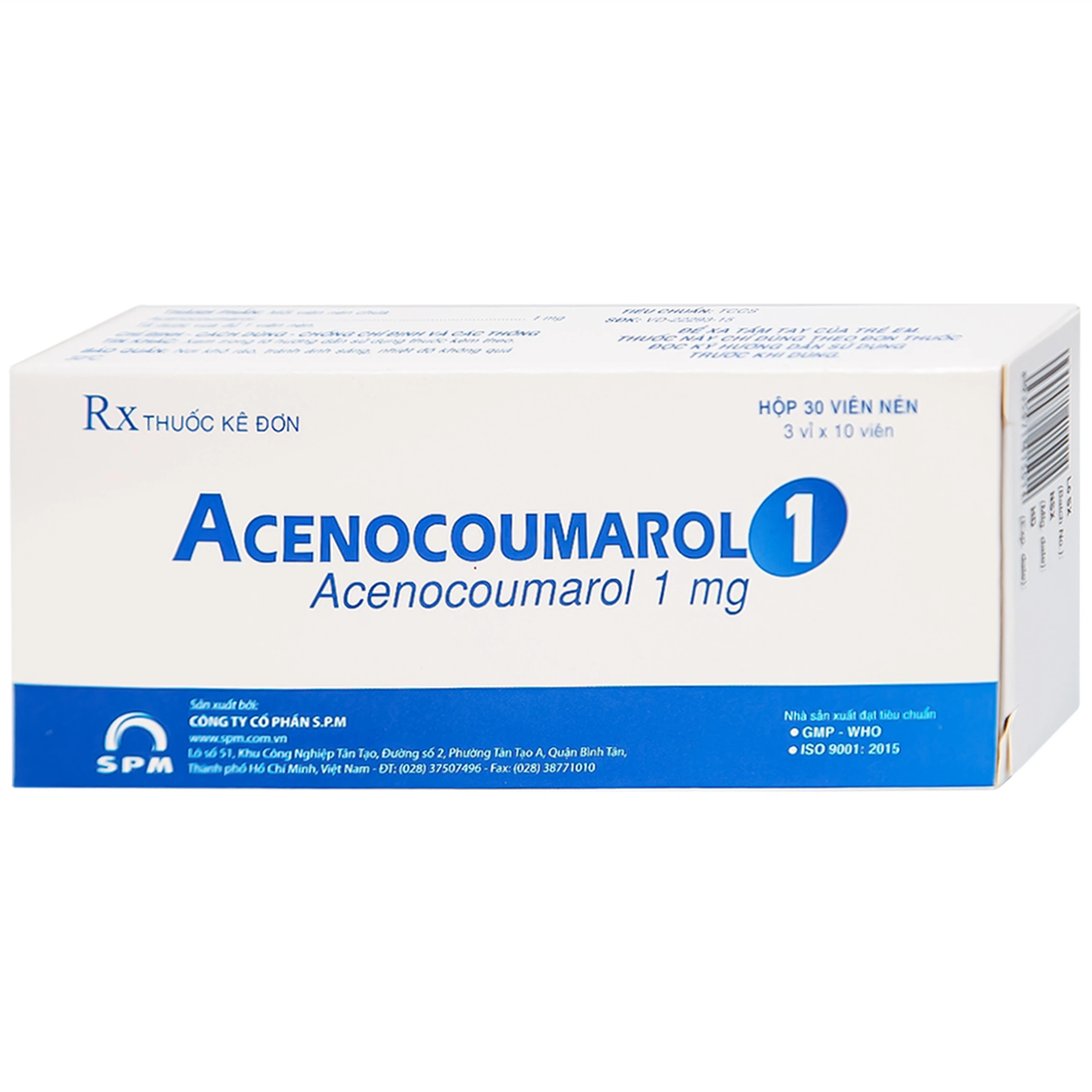 Thuốc Acenocoumarol 1 SPM điều trị và ngăn ngừa bệnh nghẽn mạch (3 vỉ x 10 viên)