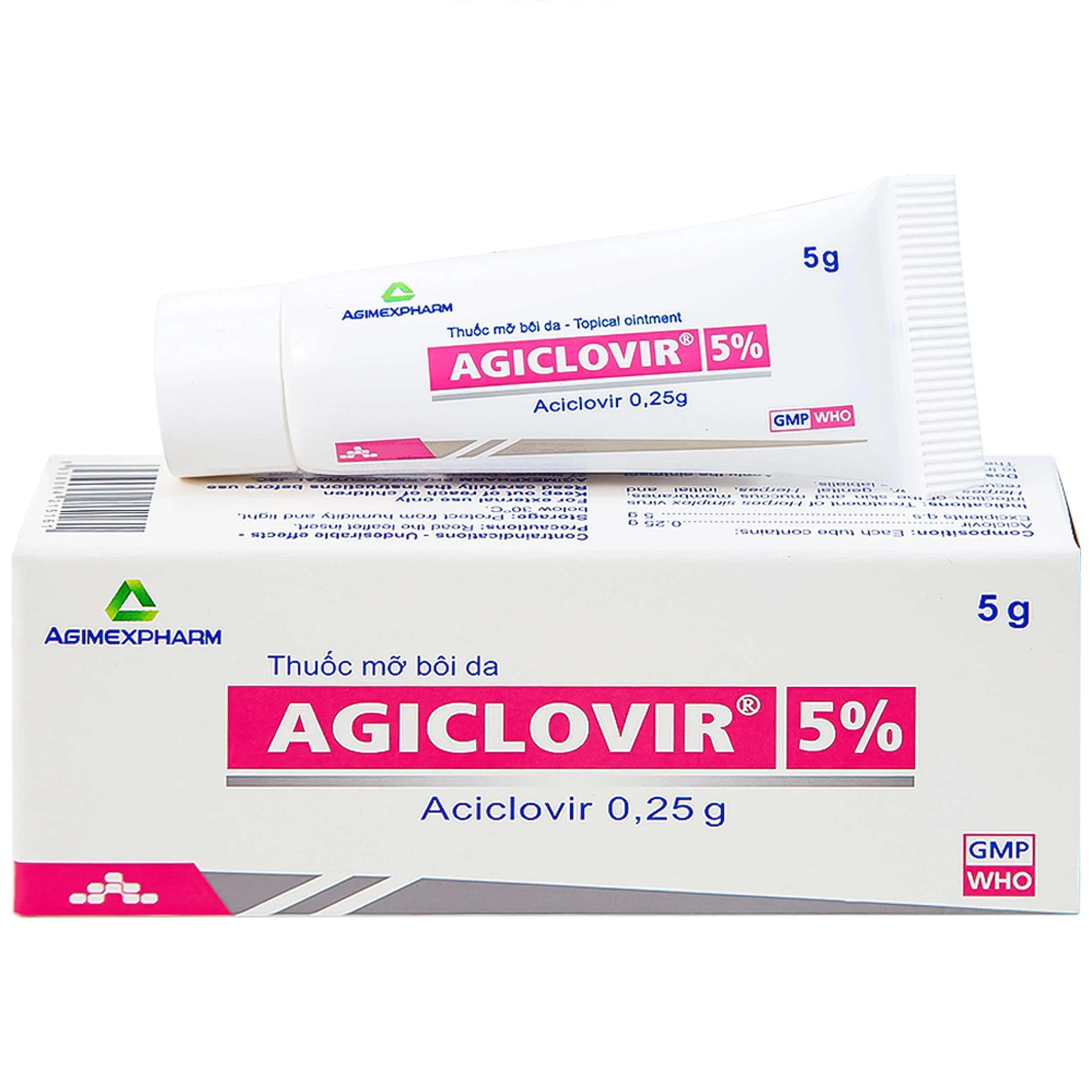 Thuốc mỡ bôi da Agiclovir 5% Agimexpharm điều trị nhiễm Herpes simplex, Herpes zoster, Herpes sinh dục (5g)