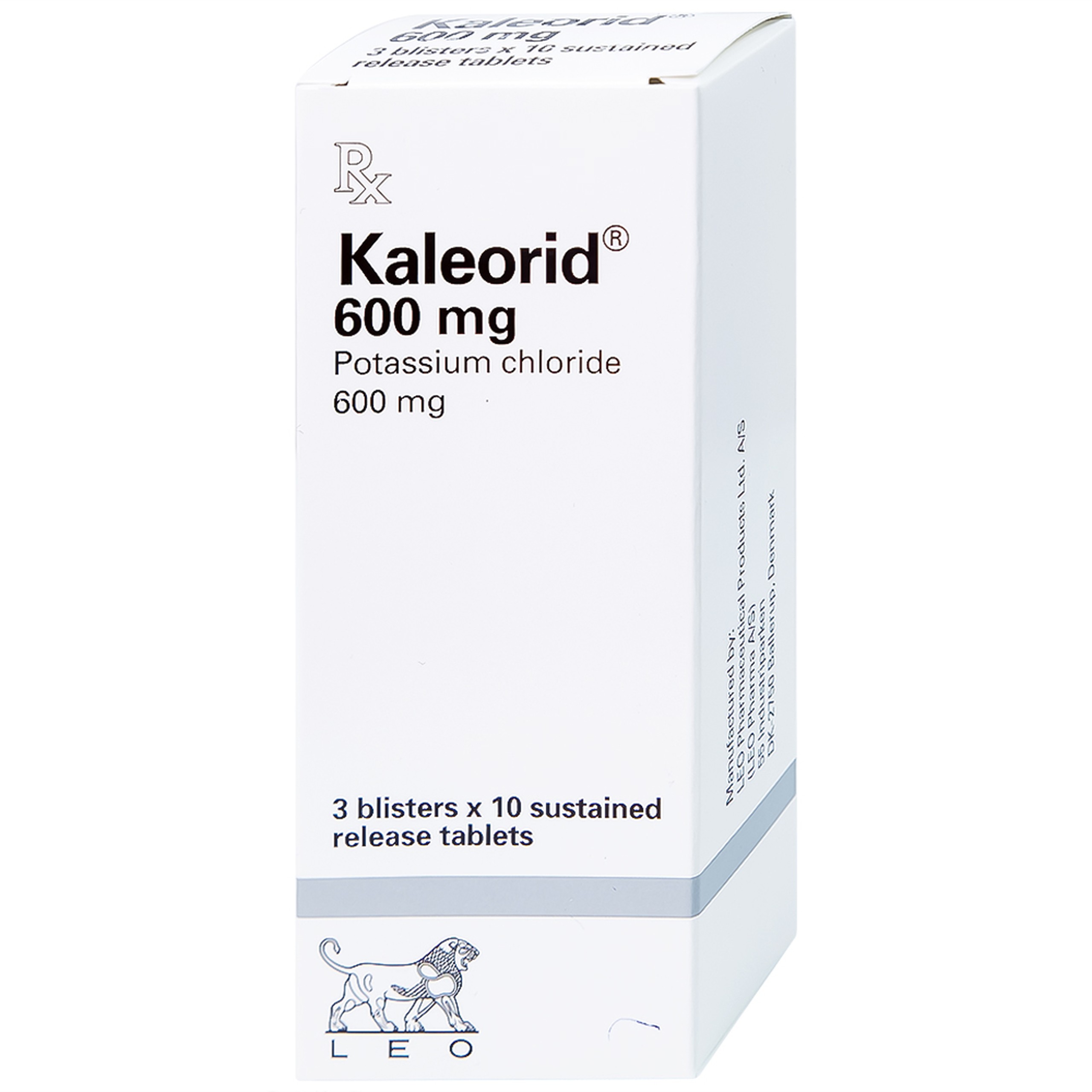 Viên nén Kaleorid 600mg LEO phòng ngừa và điều trị giảm kali huyết (3 vỉ x 10 viên) 