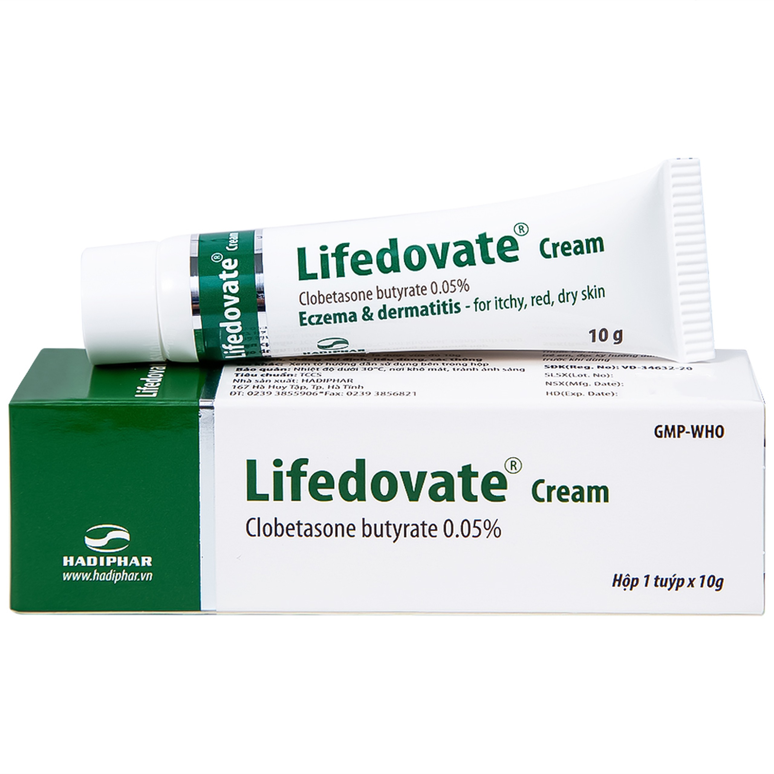 Kem bôi da Lifedovate Cream 0,05% Hadiphar điều trị các vết long eczema, viêm da (10g)