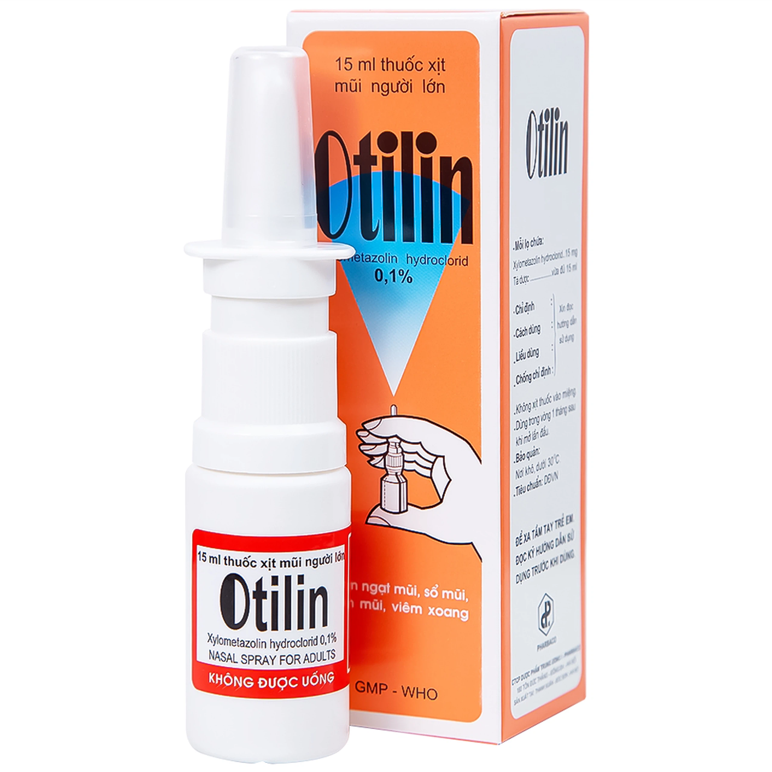 Thuốc xịt mũi Otilin 0.1% Pharbaco giảm ngạt mũi, sung huyết trong viêm mũi (15ml)