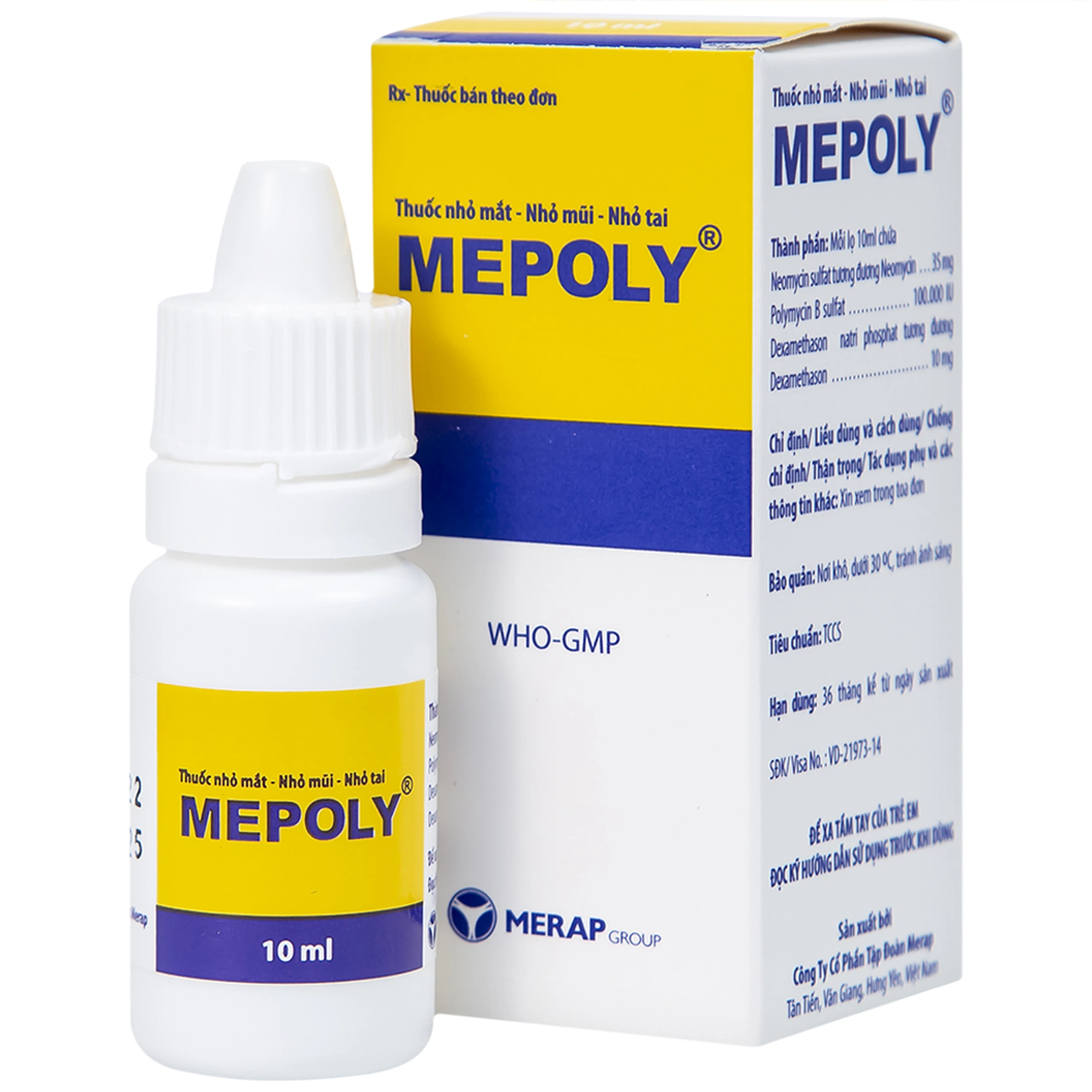 Thuốc Mepoly Merap dùng cho viêm kết mạc, mi mắt, viêm mũi, viêm tai (10ml)