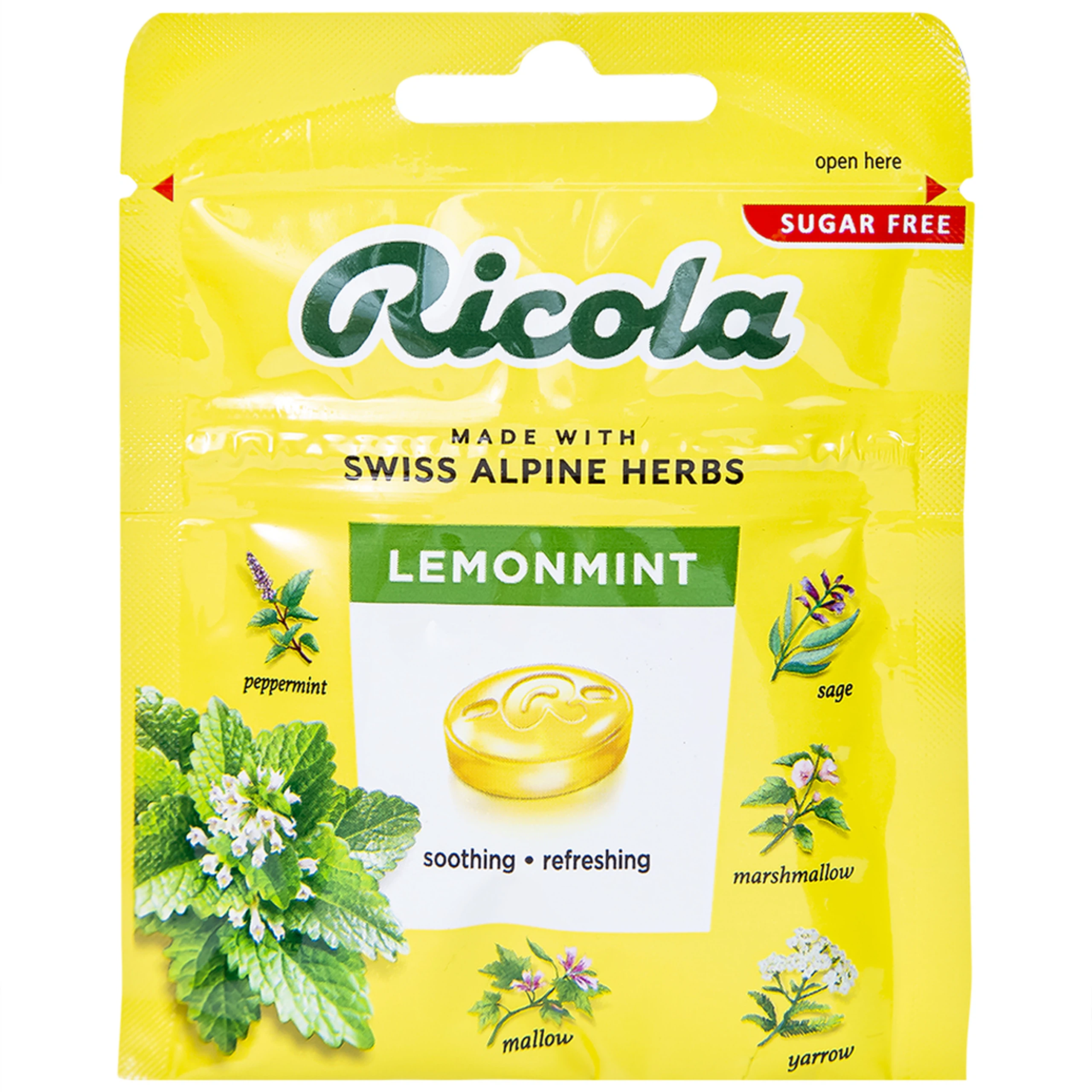 Kẹo ngậm không đường Ricola Lemon Mint thông cổ, mát họng, làm dịu cơn ho (17.5g)