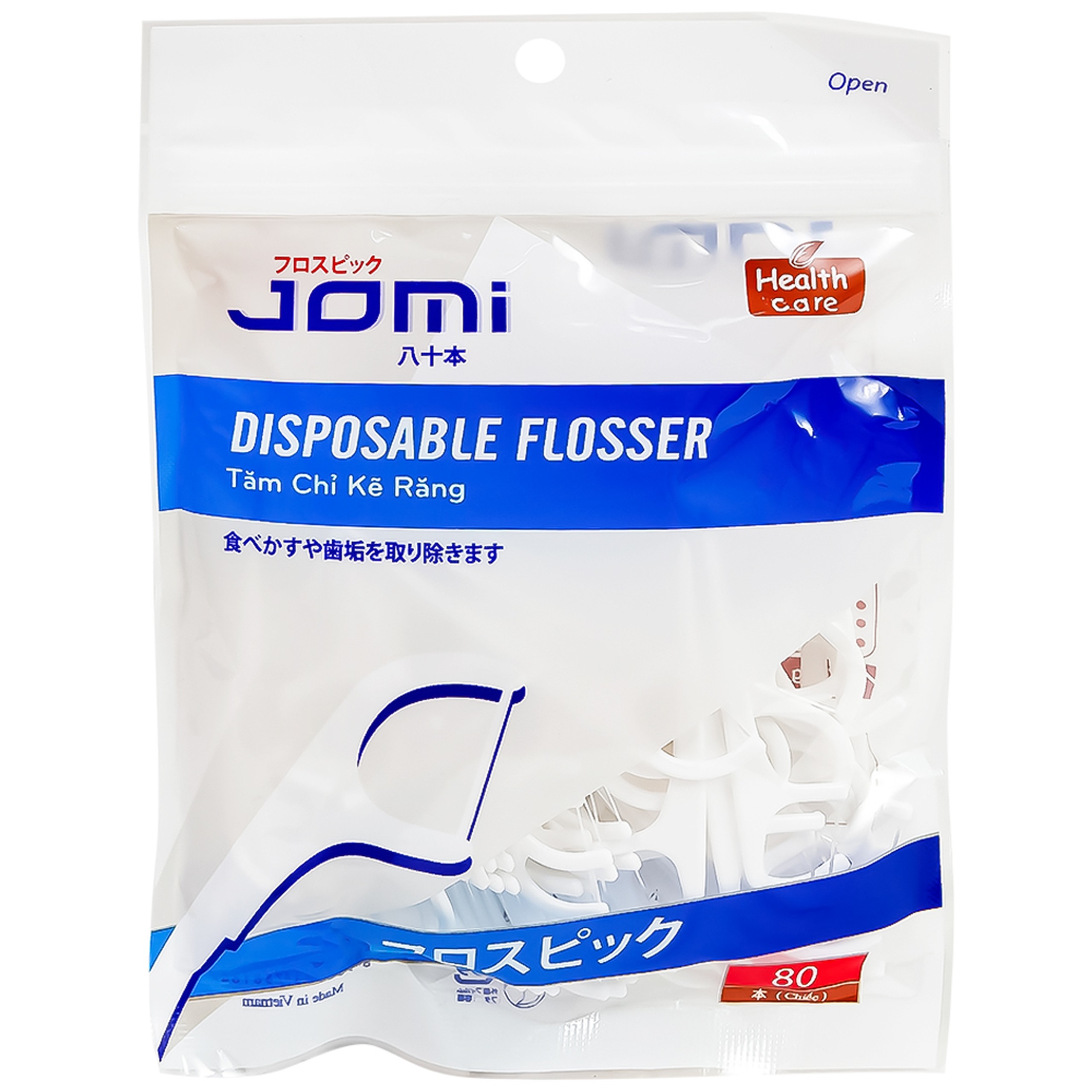 Tăm chỉ kẽ răng Jomi Disposable Flosser làm sạch mảng bám, vụn thức ăn trong kẽ răng (80 cây)