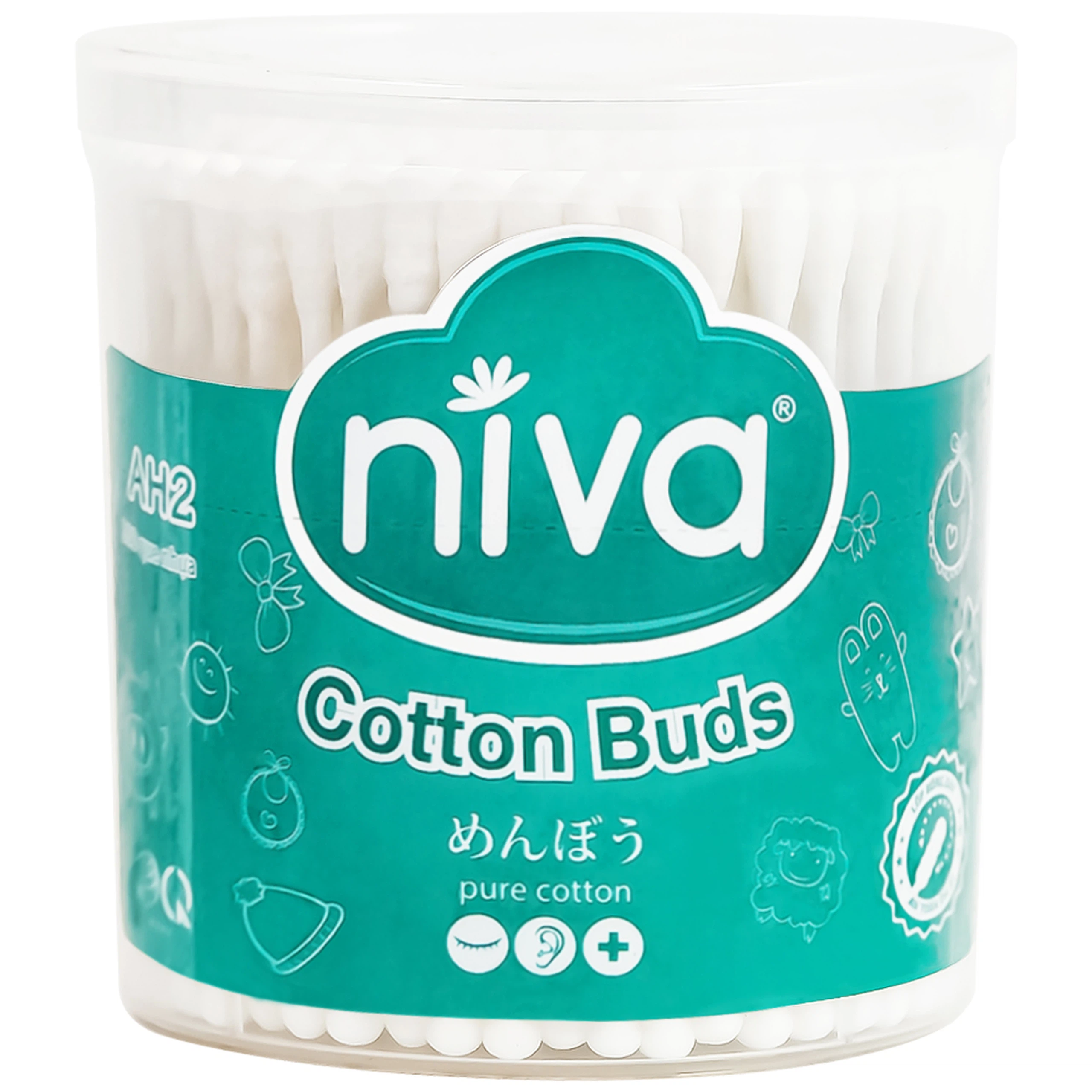 Tăm bông Niva AH2 Cotton Buds hũ xoay 1 đầu tròn 1 đầu xoắn vệ sinh tai, mũi, vệ sinh cá nhân, vết thương (200 que)