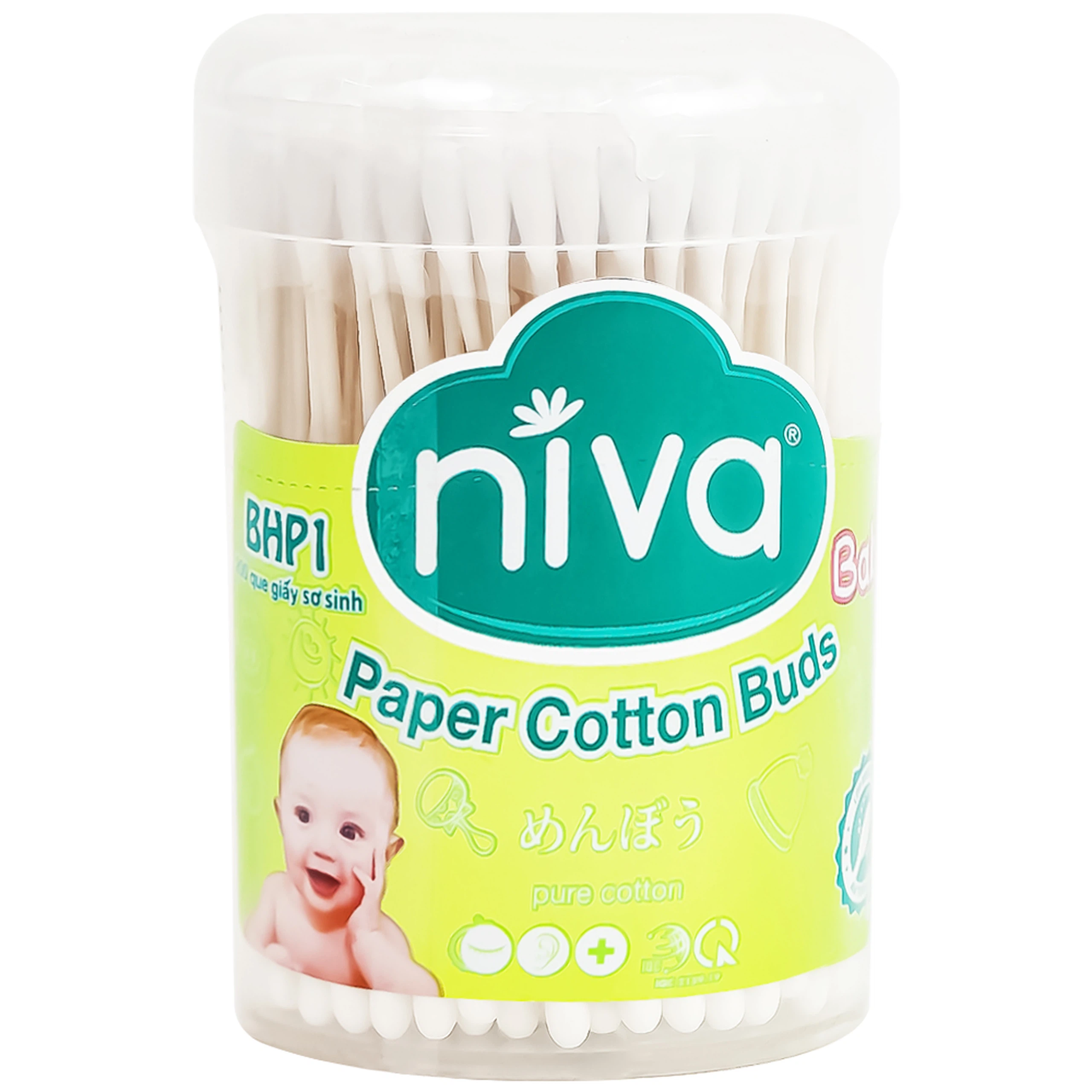 Tăm bông sơ sinh Niva BHP1 thân giấy 2 đầu tròn vệ sinh tai, mũi, vệ sinh cá nhân (200 que) 