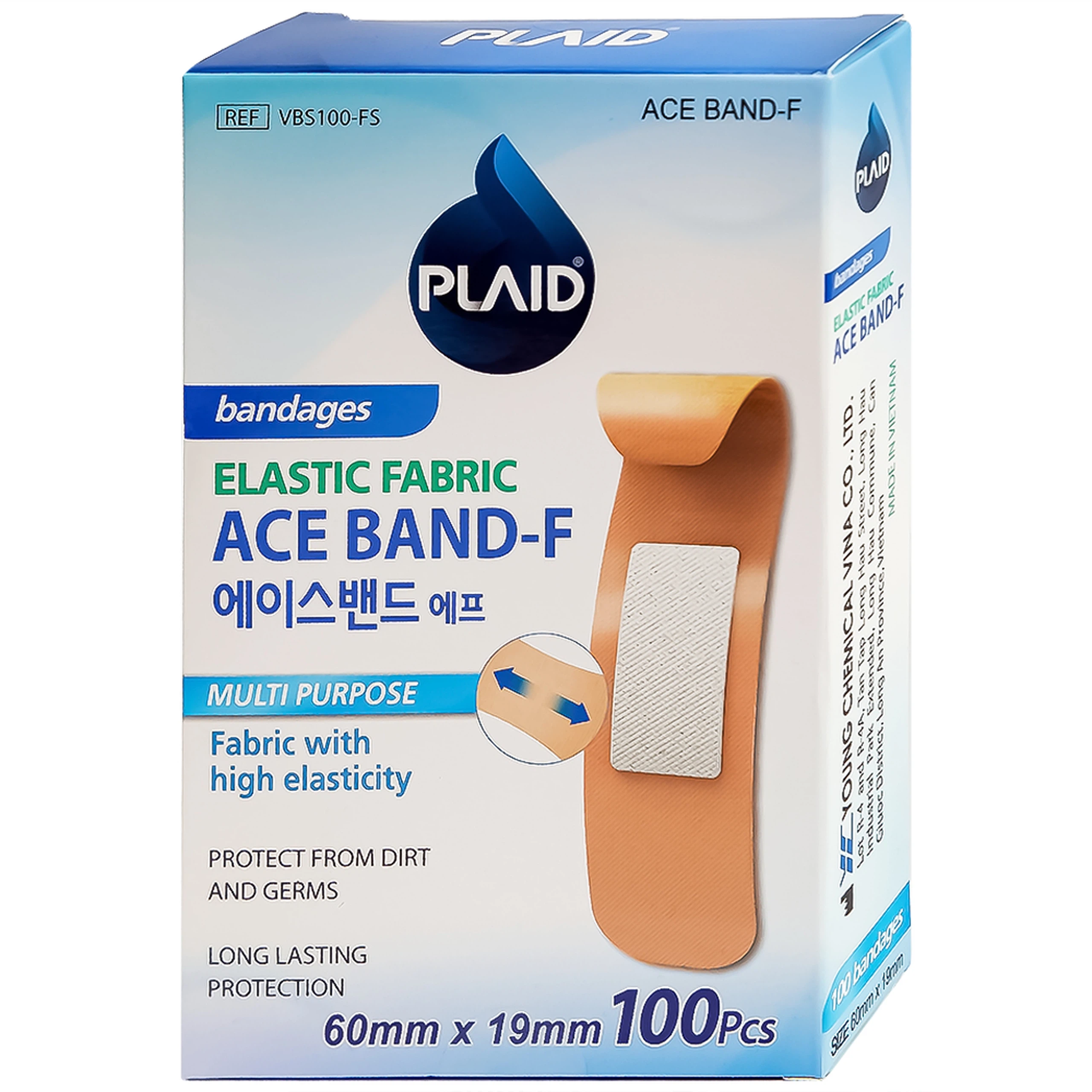 Băng keo cá nhân vải Elastic Fabric Ace Band-F 60mm x 19mm Young Chemical bảo vệ vết thương (100 miếng)