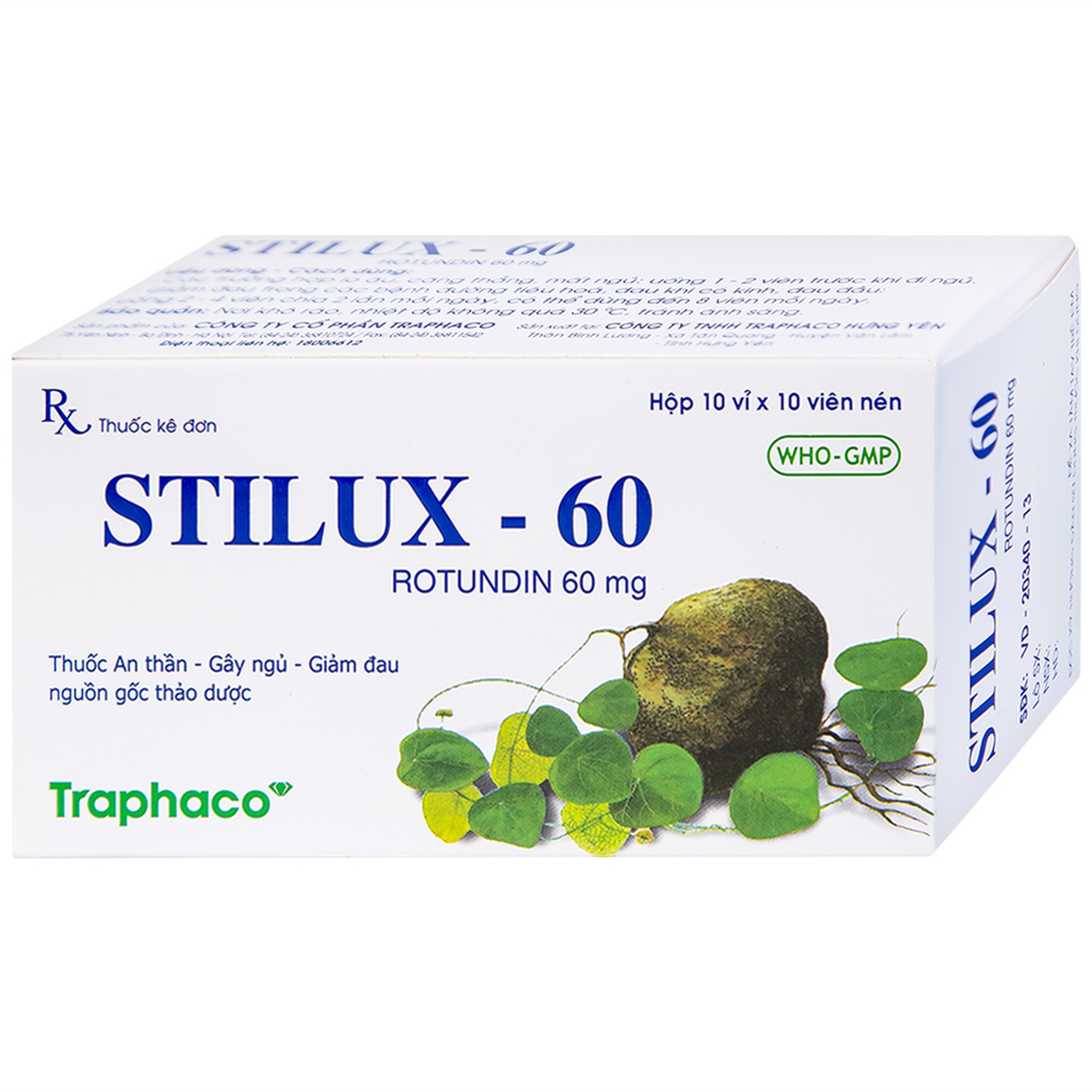 Thuốc Stilux-60 Traphaco dùng lo âu, căng thẳng, mất ngủ (10 vỉ x 10 viên) 