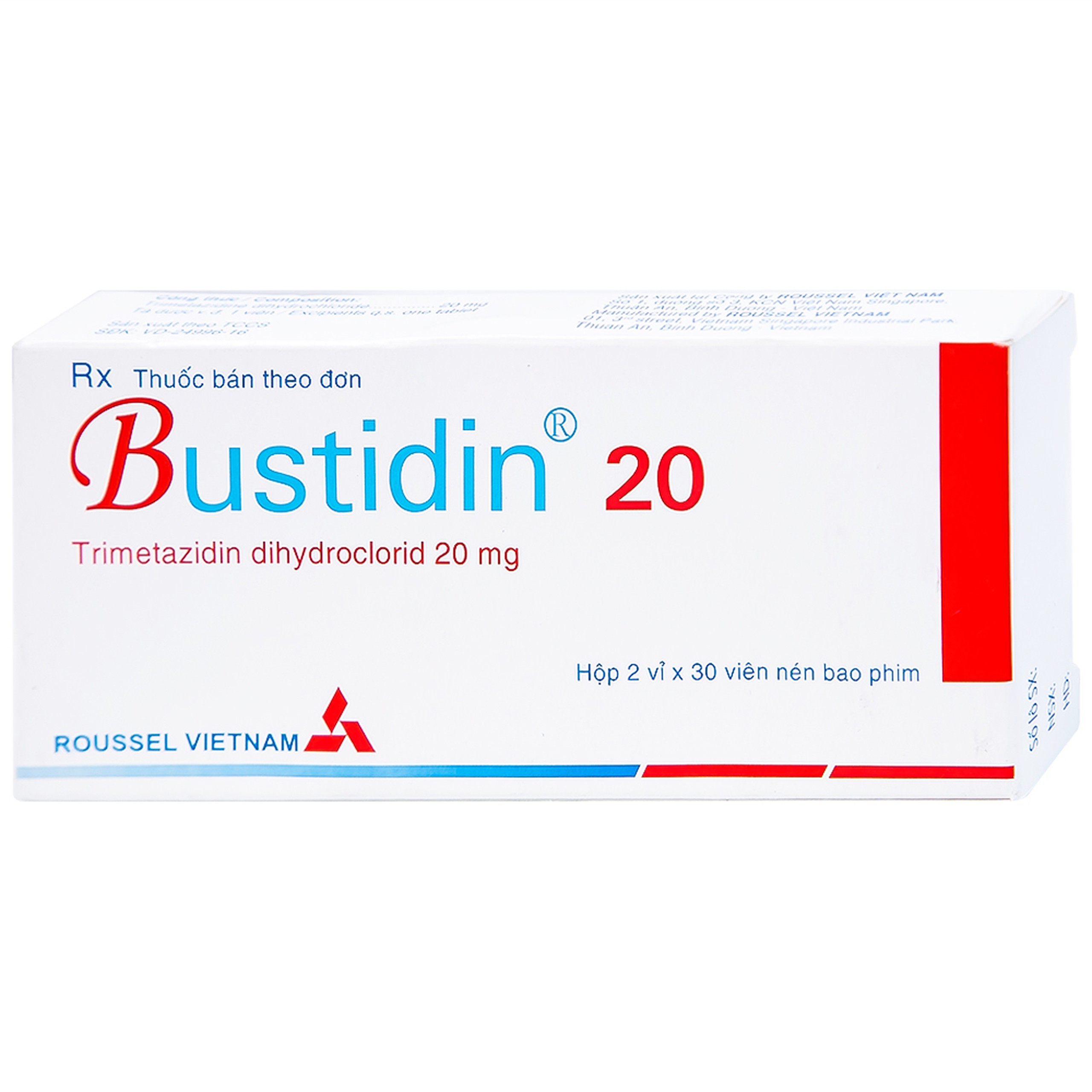 Thuốc Bustidin 20 Roussel điều trị đau thắt ngực ổn định (2 vỉ x 30 viên)
