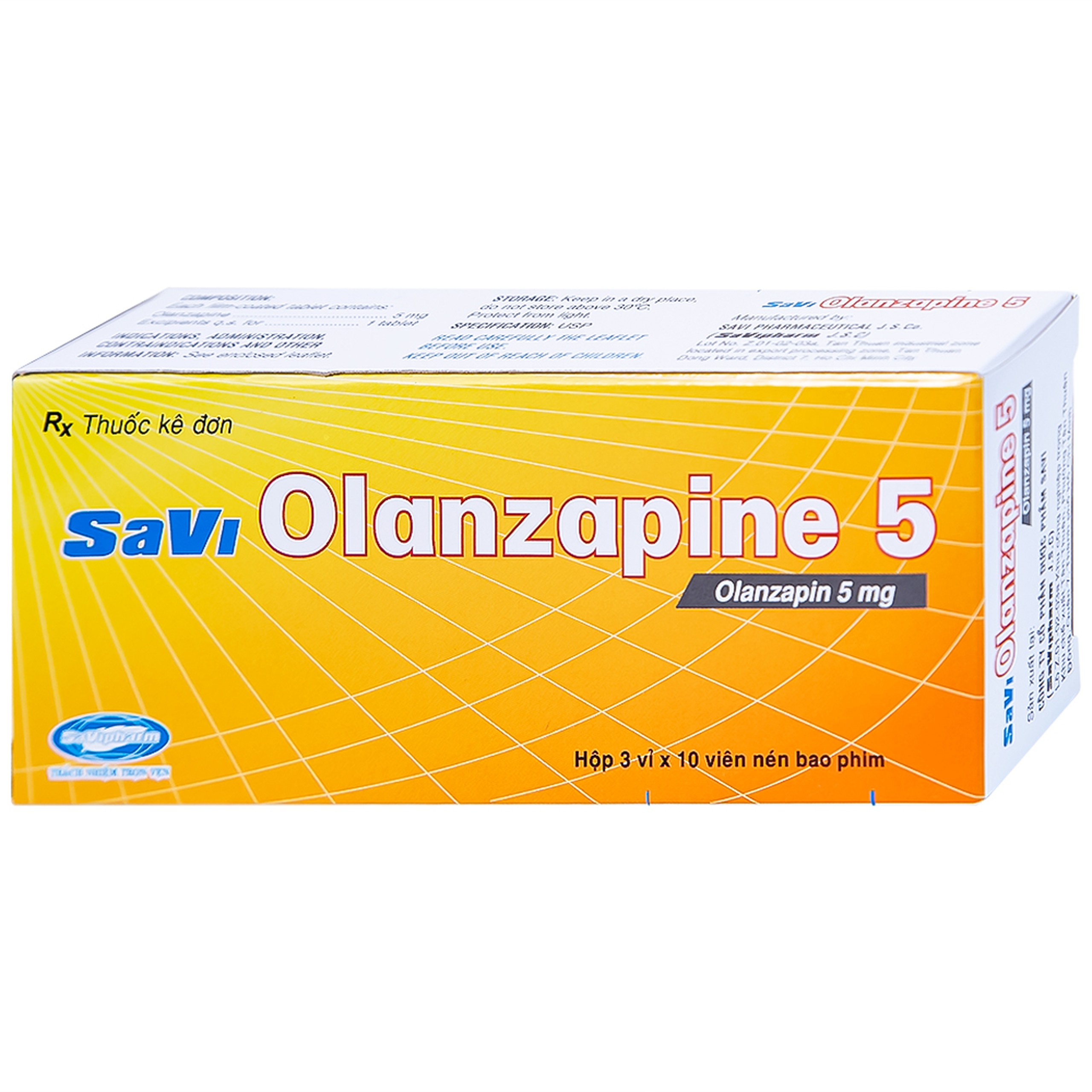 Thuốc Savi Olanzapine 5 điều trị bệnh tâm thần phân liệt (3 vỉ x 10 viên) 