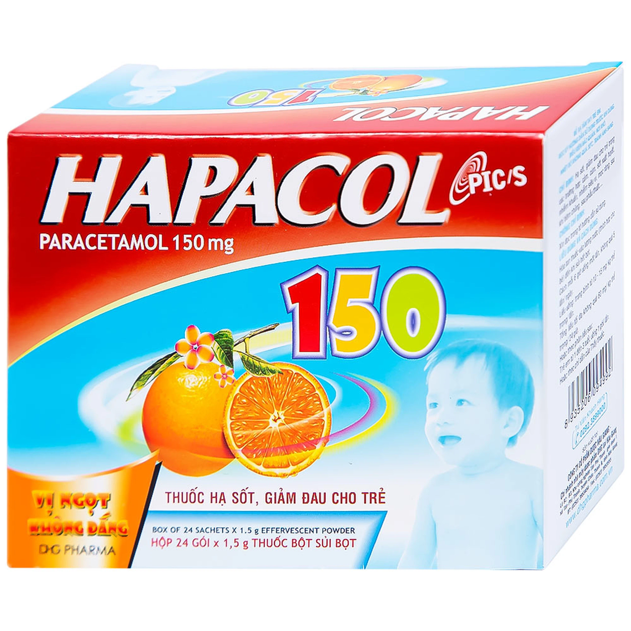 Bột Hapacol 150 DHG giảm đau, hạ sốt (24 gói)