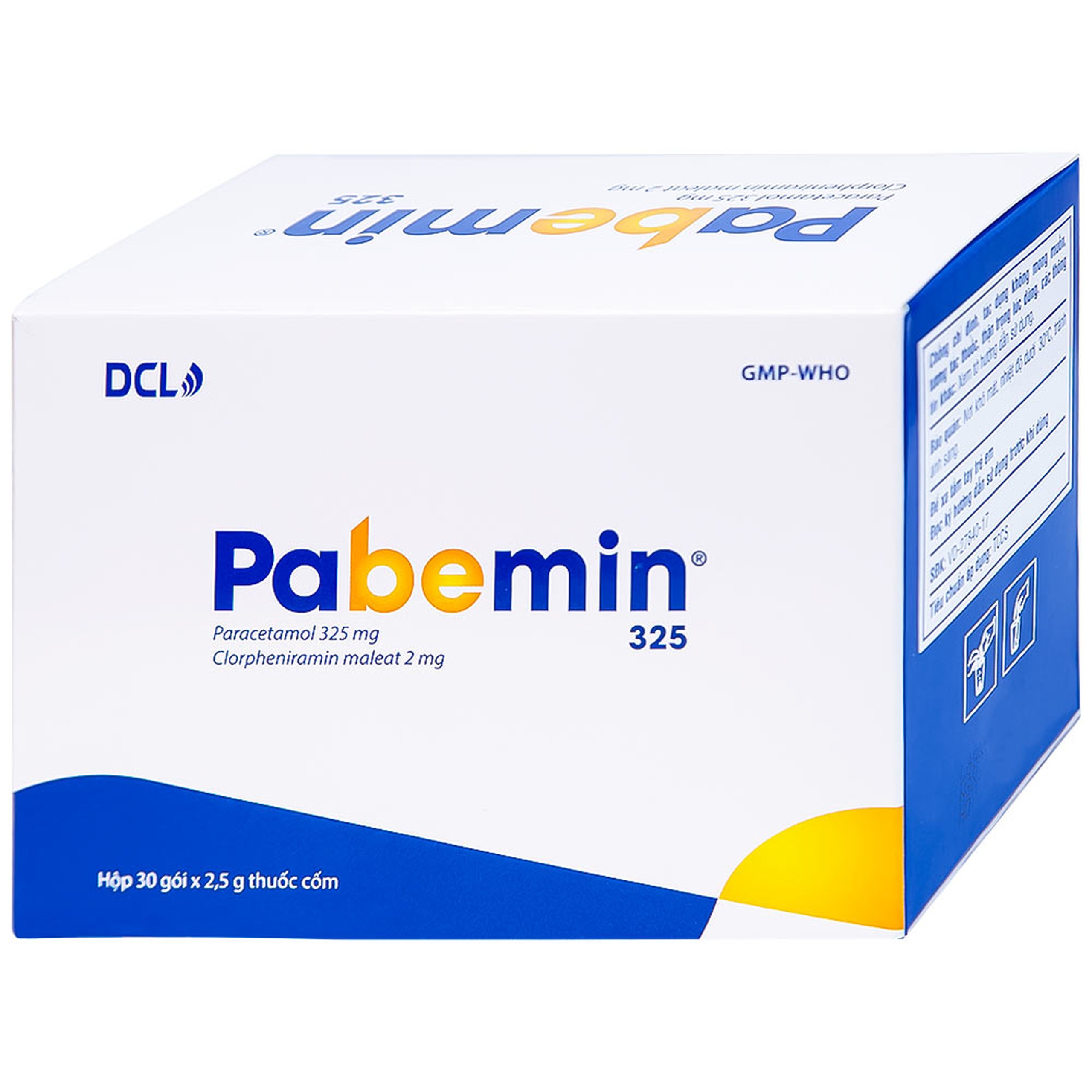 Cốm Pabemin 325 Pharimexco điều trị sốt từ nhẹ đến vừa, cảm lạnh, ho, sổ mũi (30 gói)