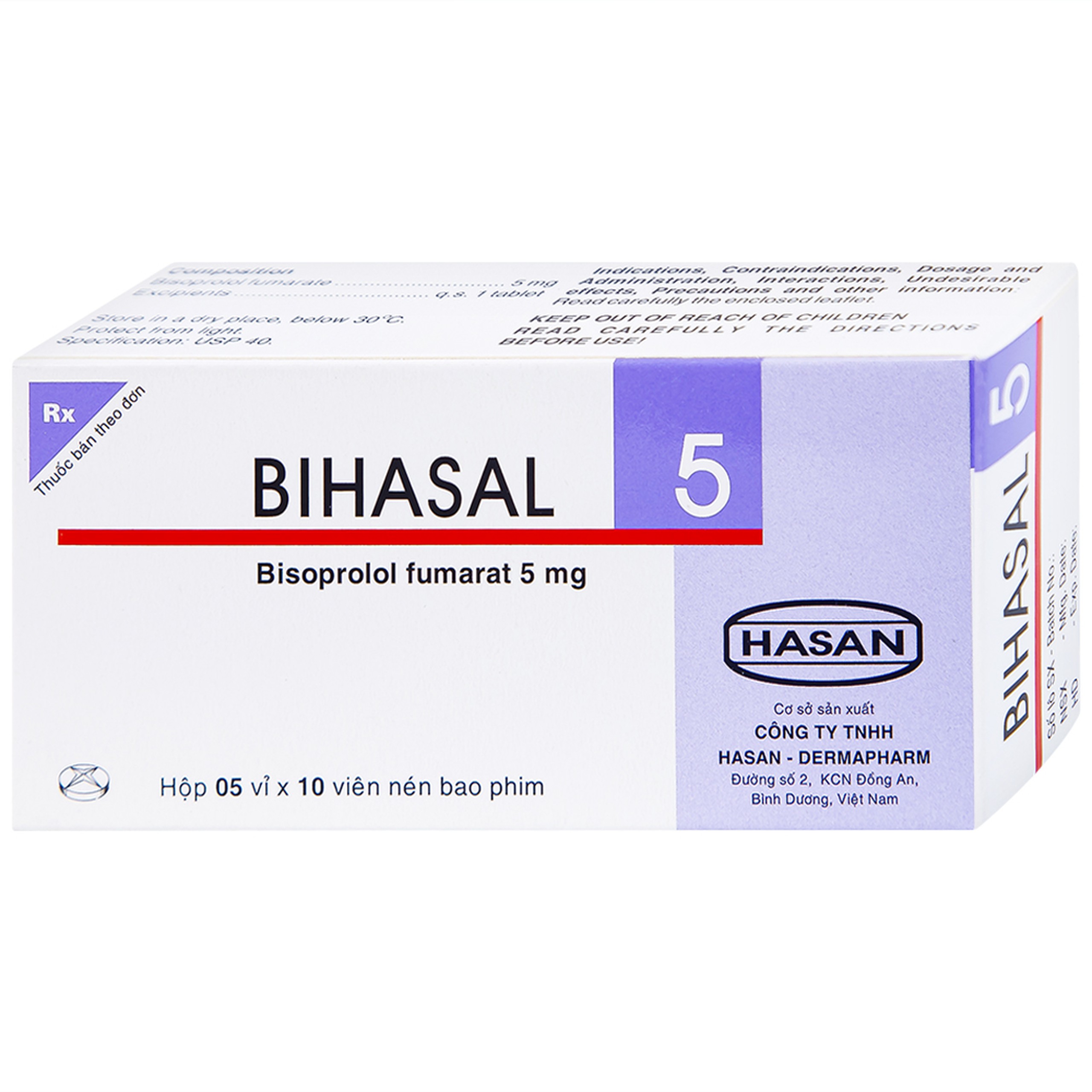 Thuốc Bihasal 5mg Hasan điều trị tăng huyết áp, đau thắt ngực, suy tim mạn tính ổn định (5 vỉ x 10 viên)