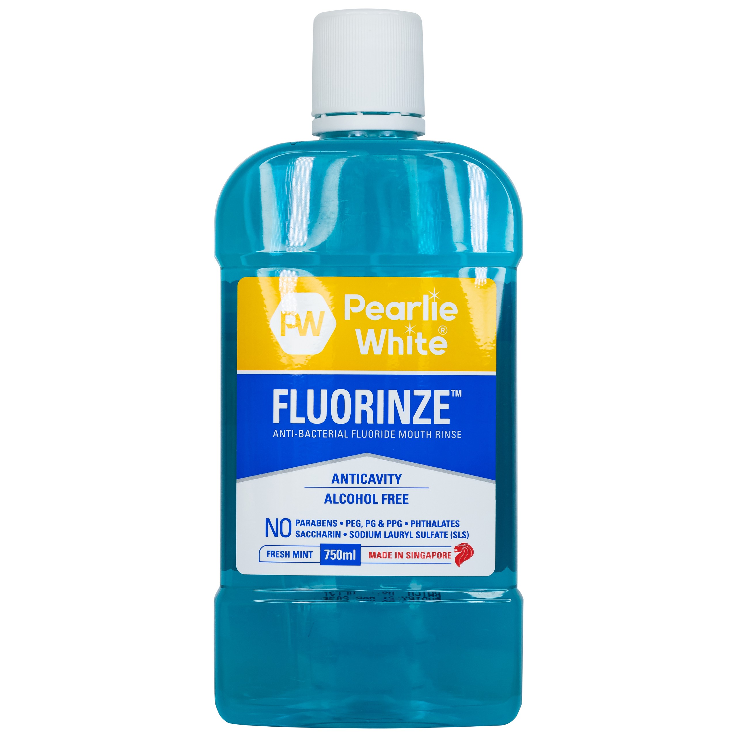 Nước súc miệng Pearlie White Fluorinze Anti-bacterial Fluoride 750ml chống lại vi khuẩn gây mảng bám sâu răng