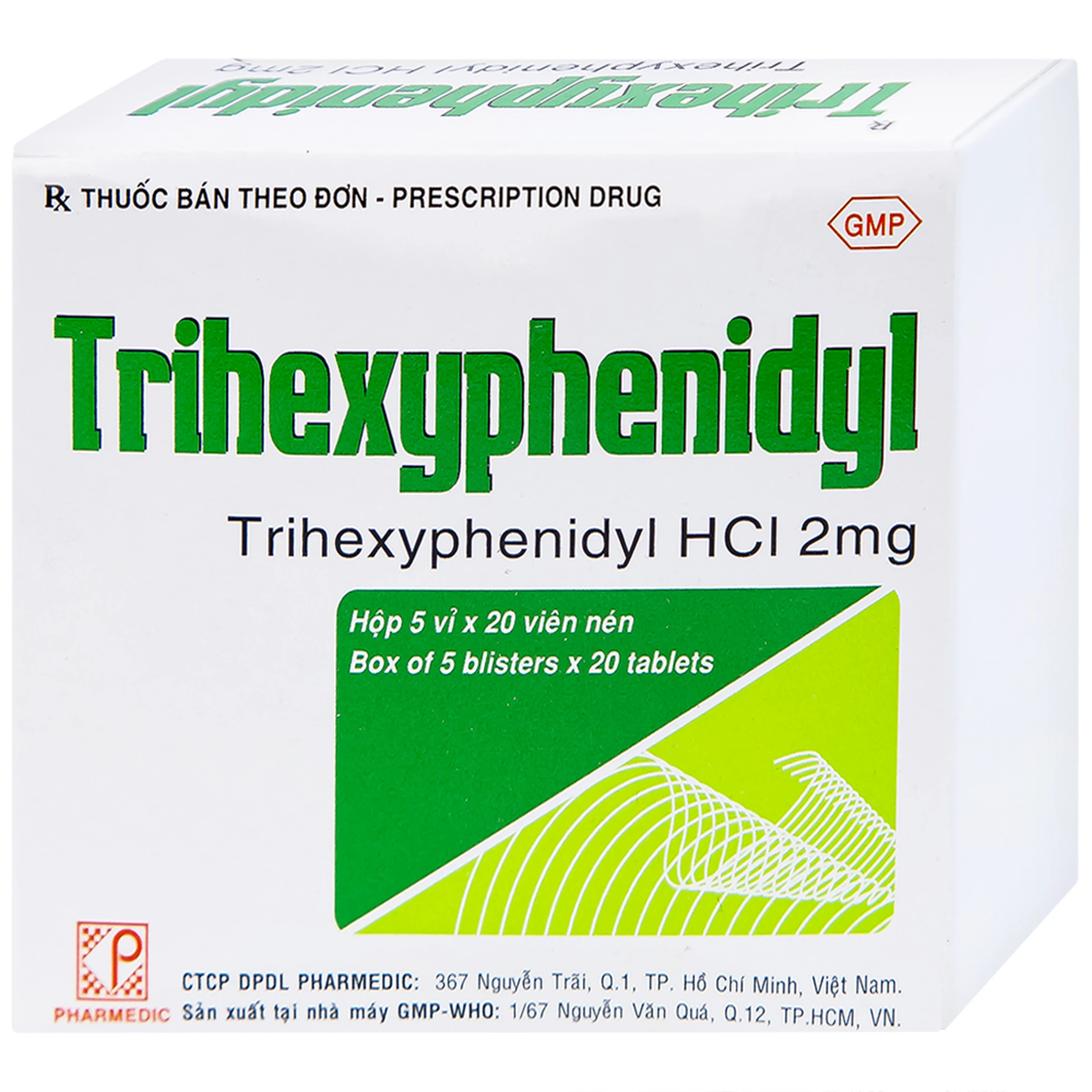 Thuốc Trihexyphenidyl Pharmedic điều trị phụ trợ hội chứng Parkinson (5 vỉ x 20 viên)