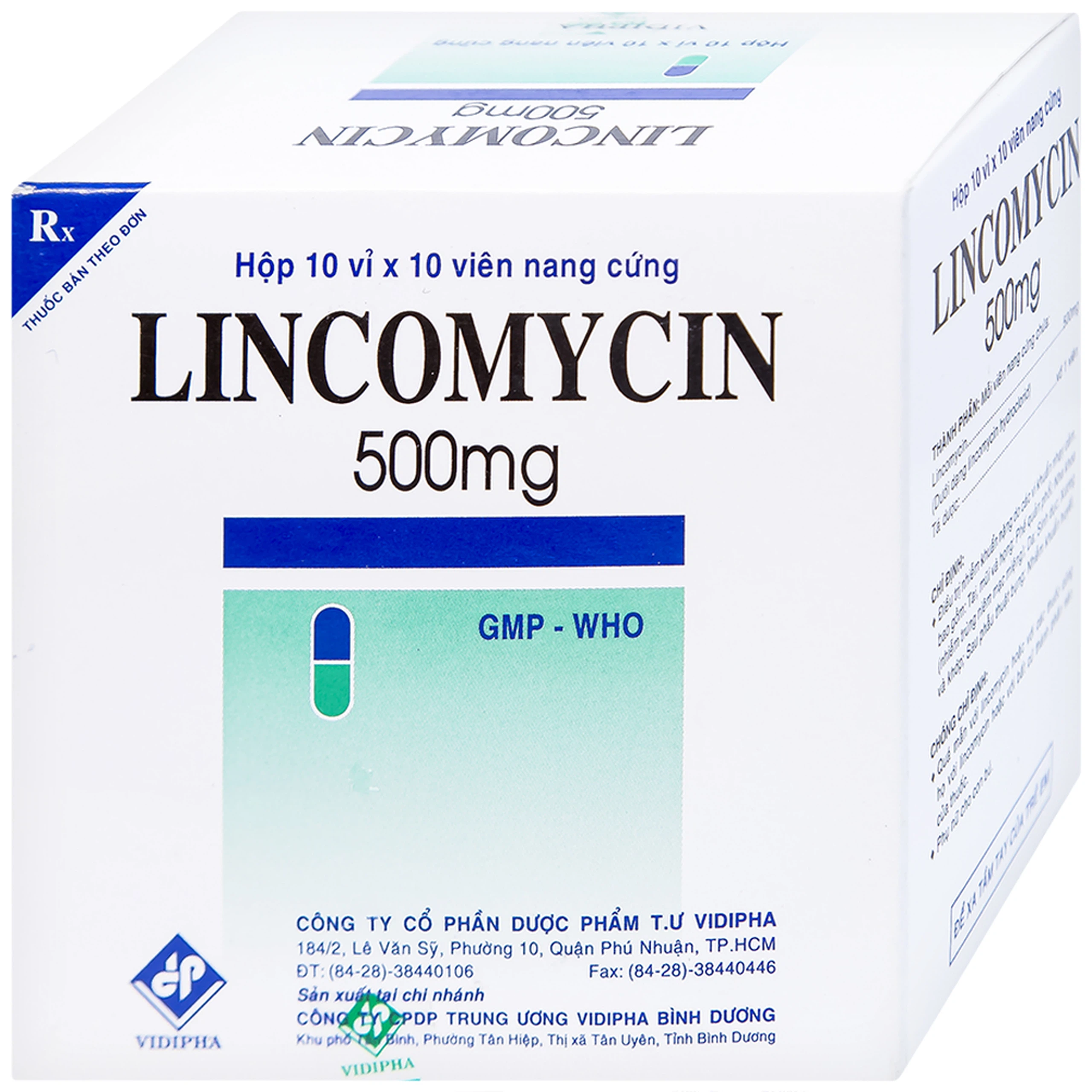 Thuốc Lincomycin 500mg Vidipha điều trị nhiễm khuẩn tai mũi họng, phế quản, phổi (10 vỉ x 10 viên)