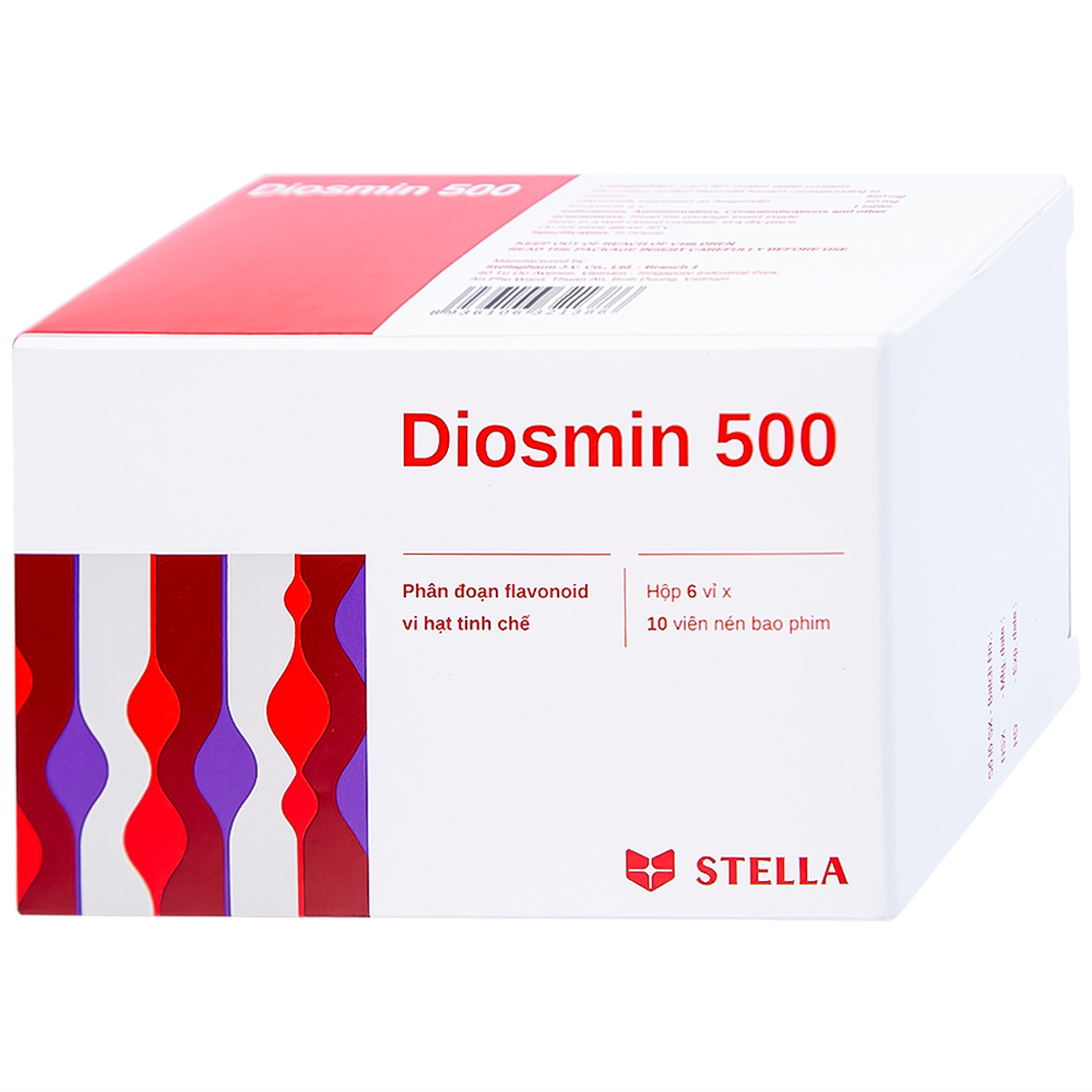 Thuốc Diosmin 500 Stella điều trị triệu chứng liên quan đến suy tĩnh mạch - mạch bạch huyết (6 vỉ x 10 viên)