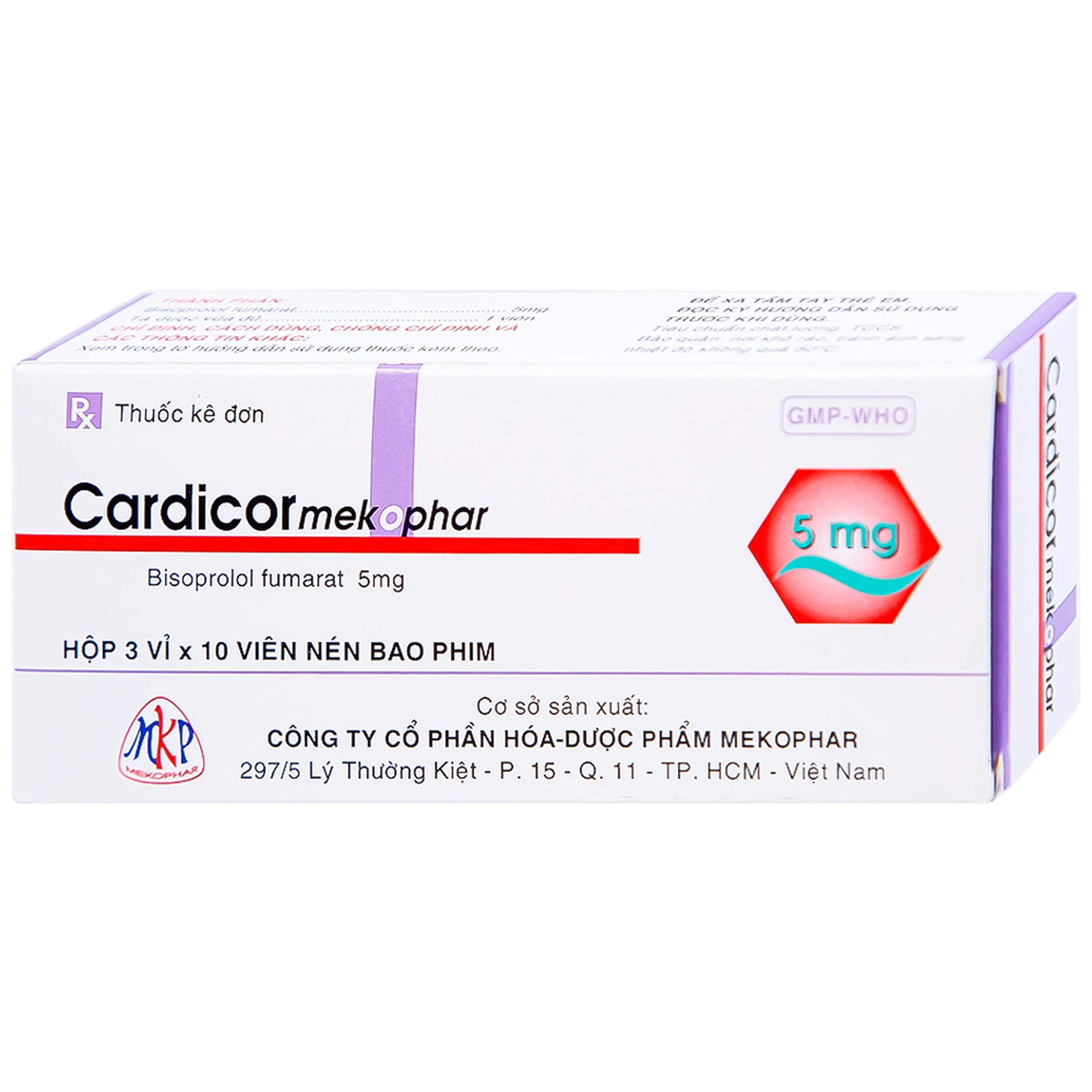 Thuốc Cardicor Mekophar 5 điều trị cao huyết áp, đau thắt ngực (3 vỉ x 10 viên)