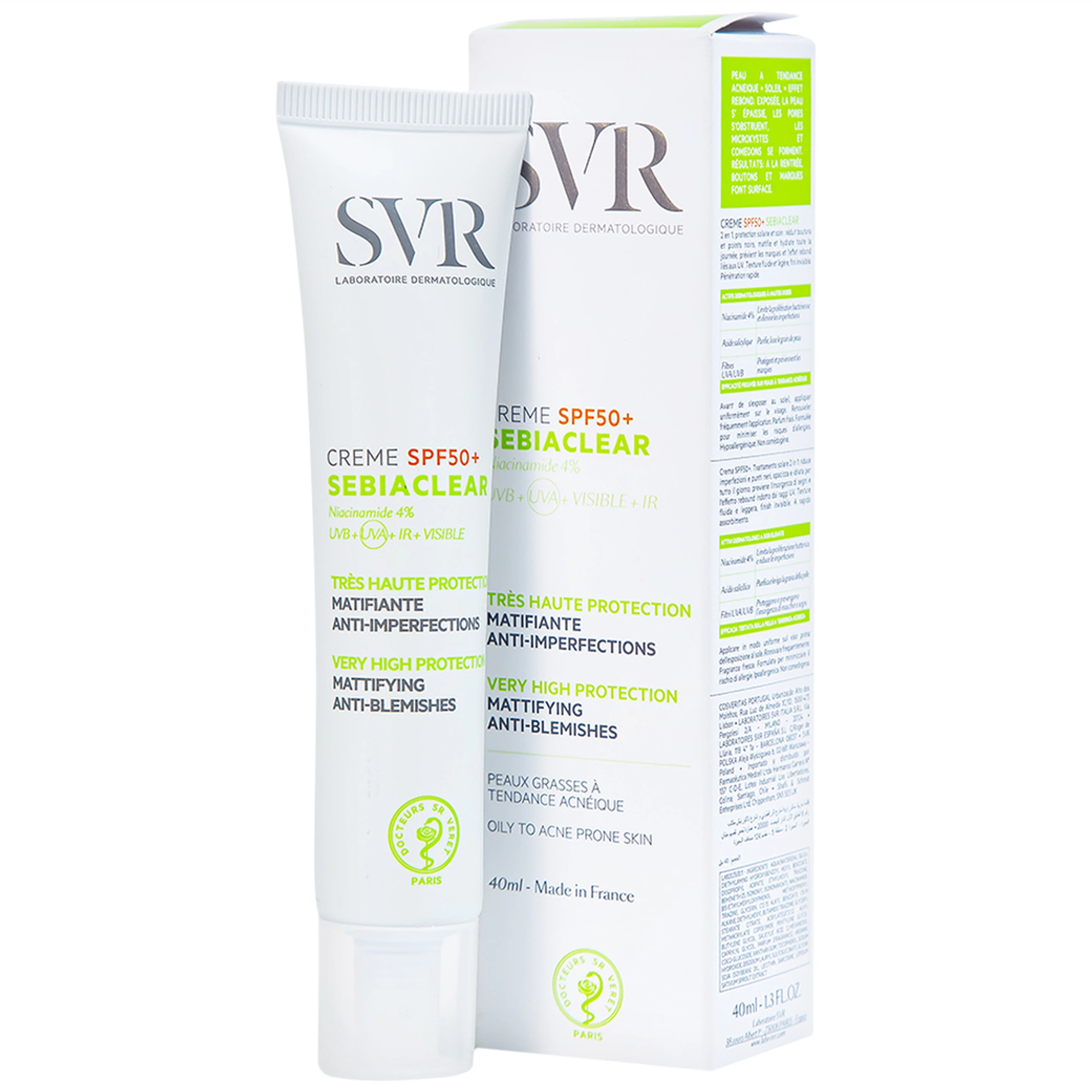 Kem chống nắng SVR Sebiaclear Creme SPF50+ dưỡng da dùng cho da hỗn hợp, da dầu và da nhạy cảm (40ml)