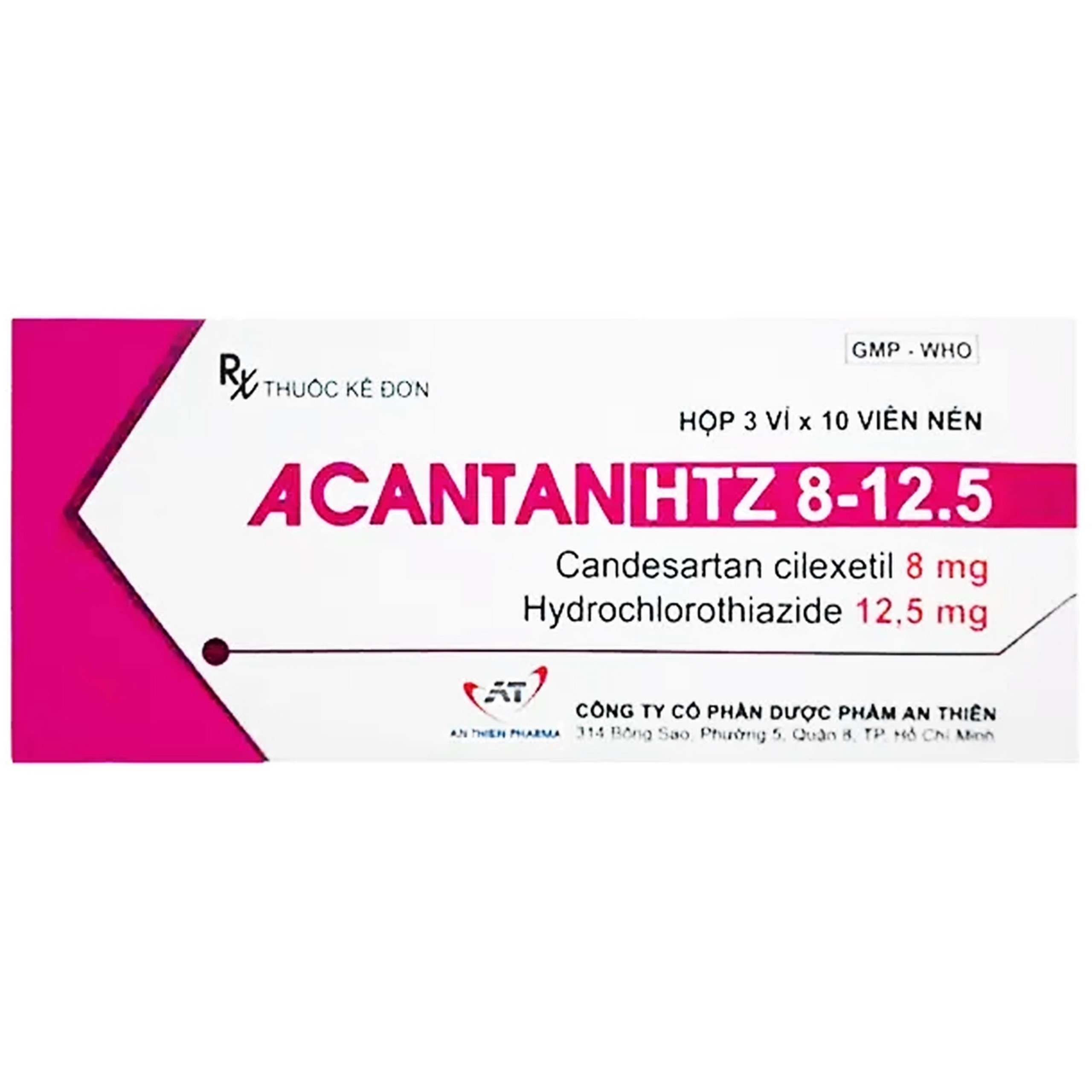 Thuốc Acantan HTZ 8-12.5 An Thiên điều trị tăng huyết áp (3 vỉ x 10 viên)
